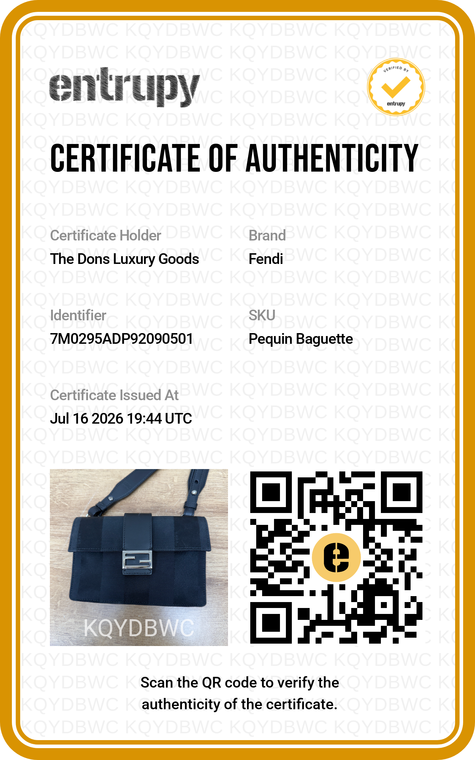 Entrupy certificate