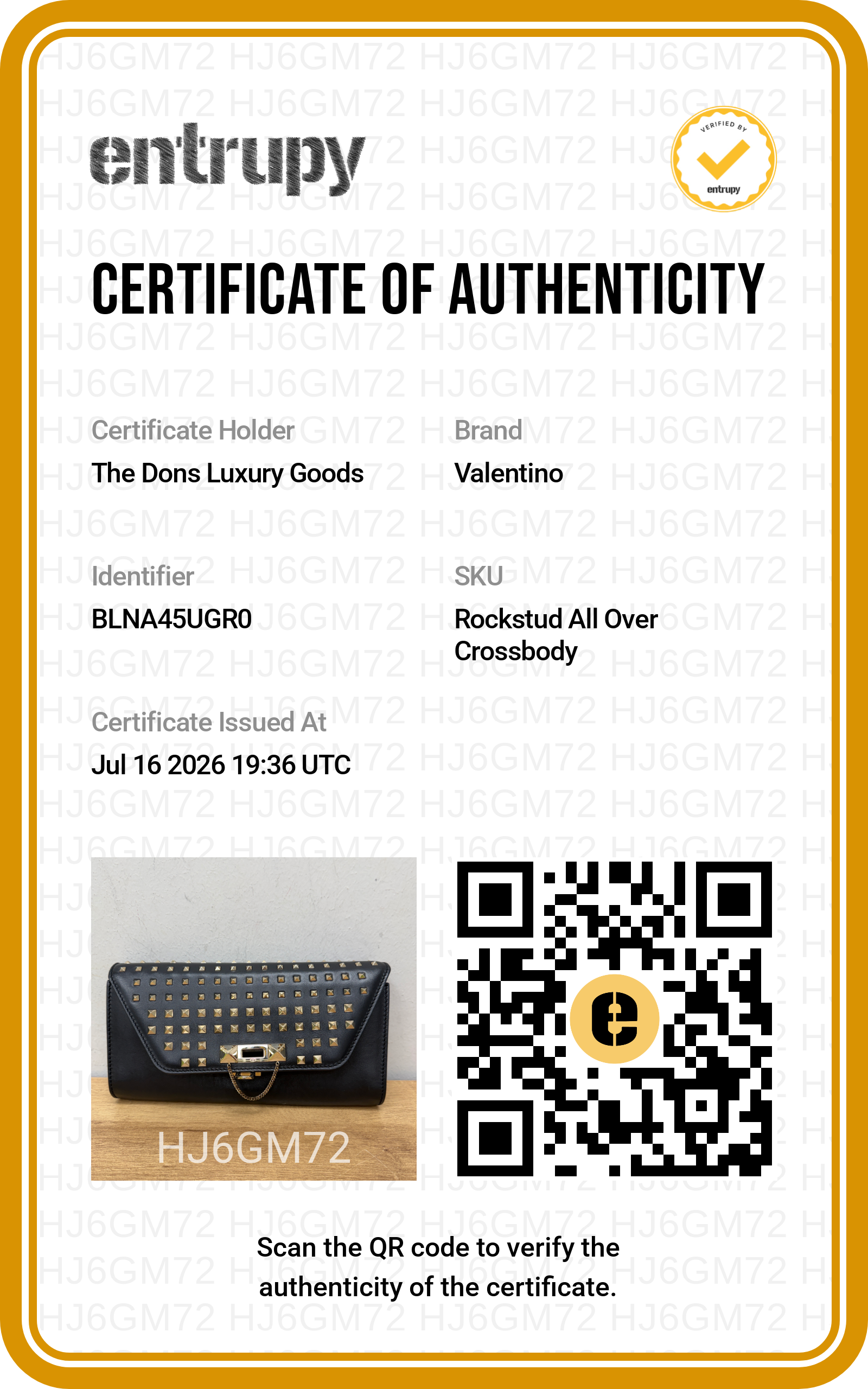 Entrupy certificate