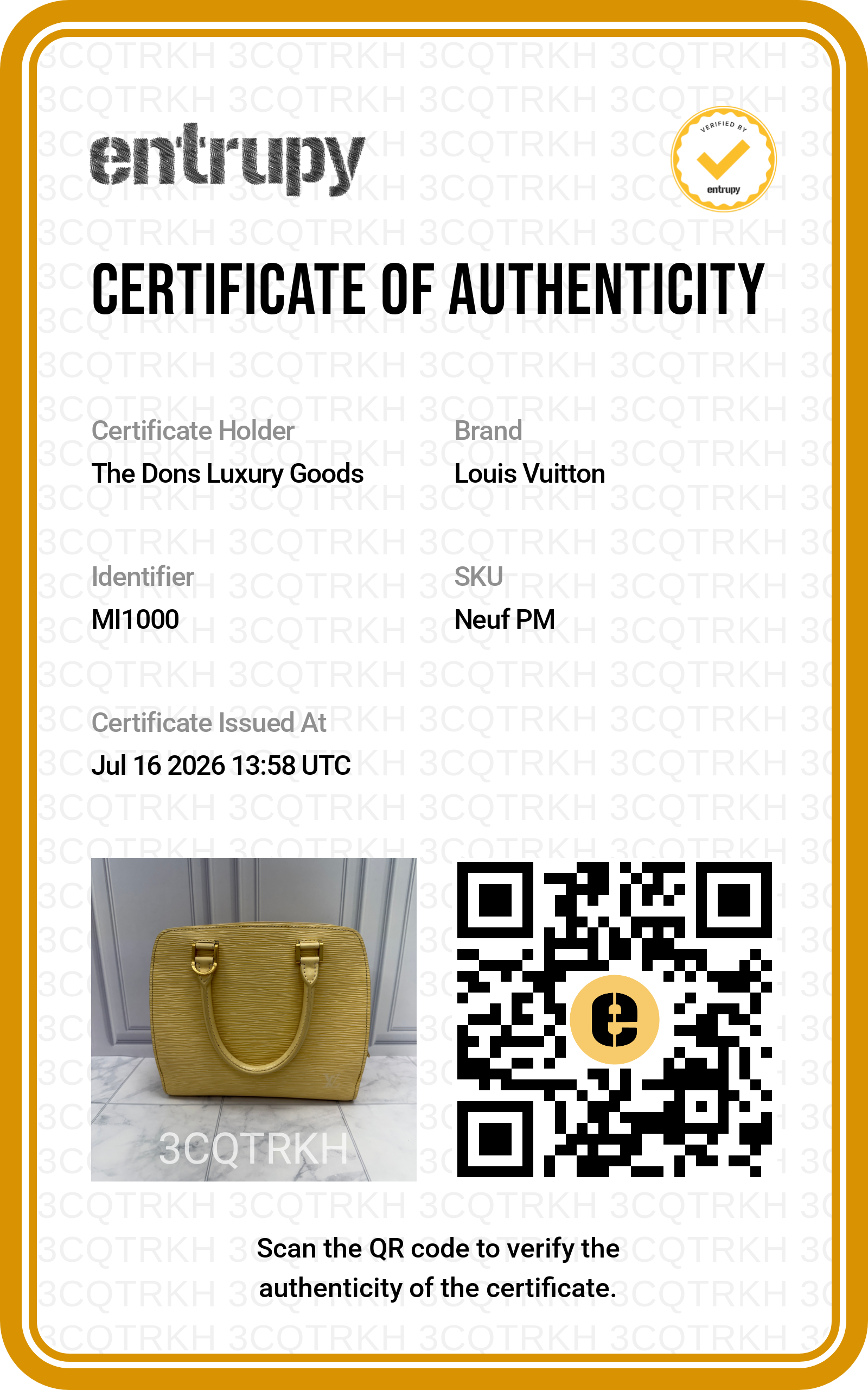 Entrupy certificate