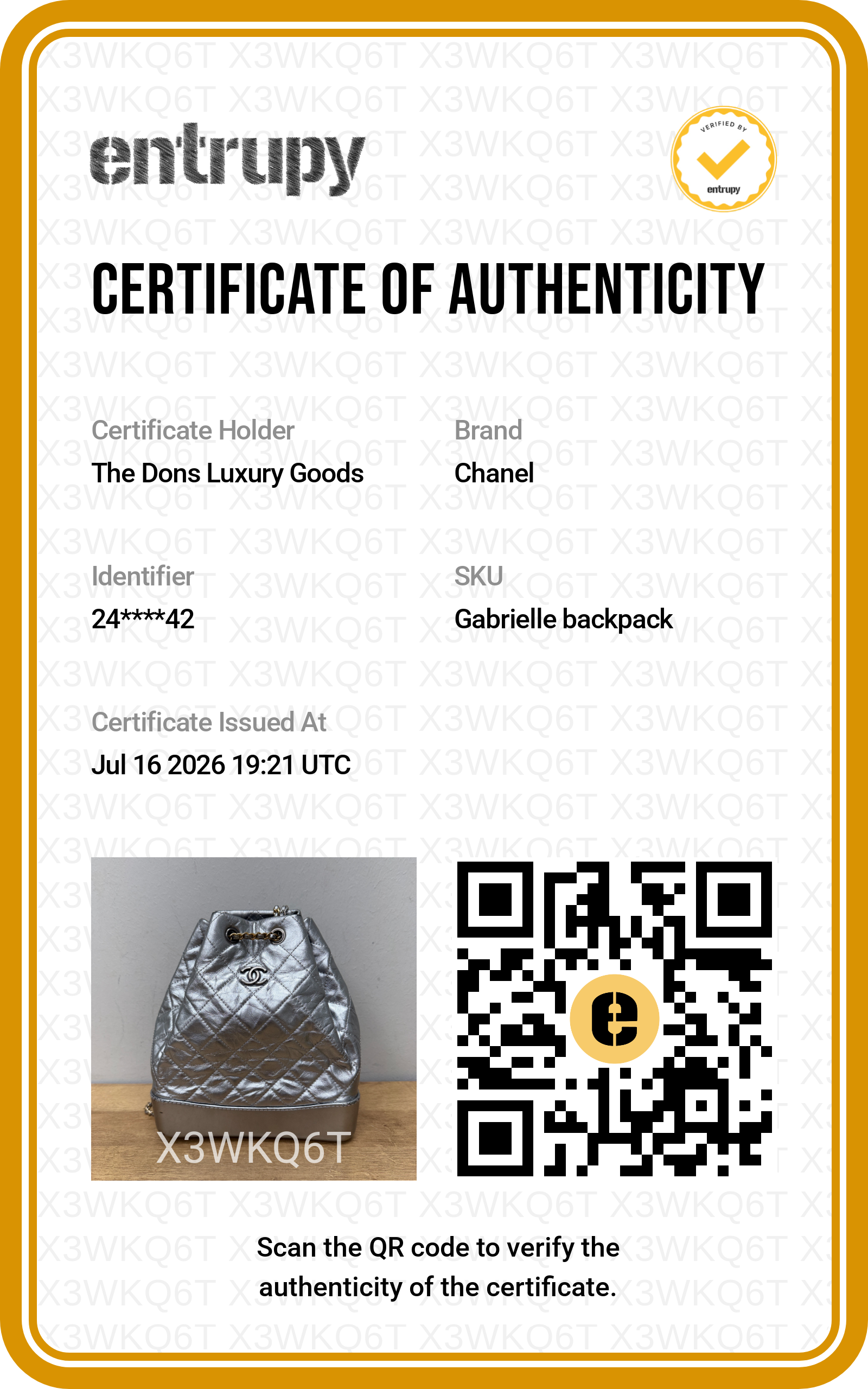 Entrupy certificate