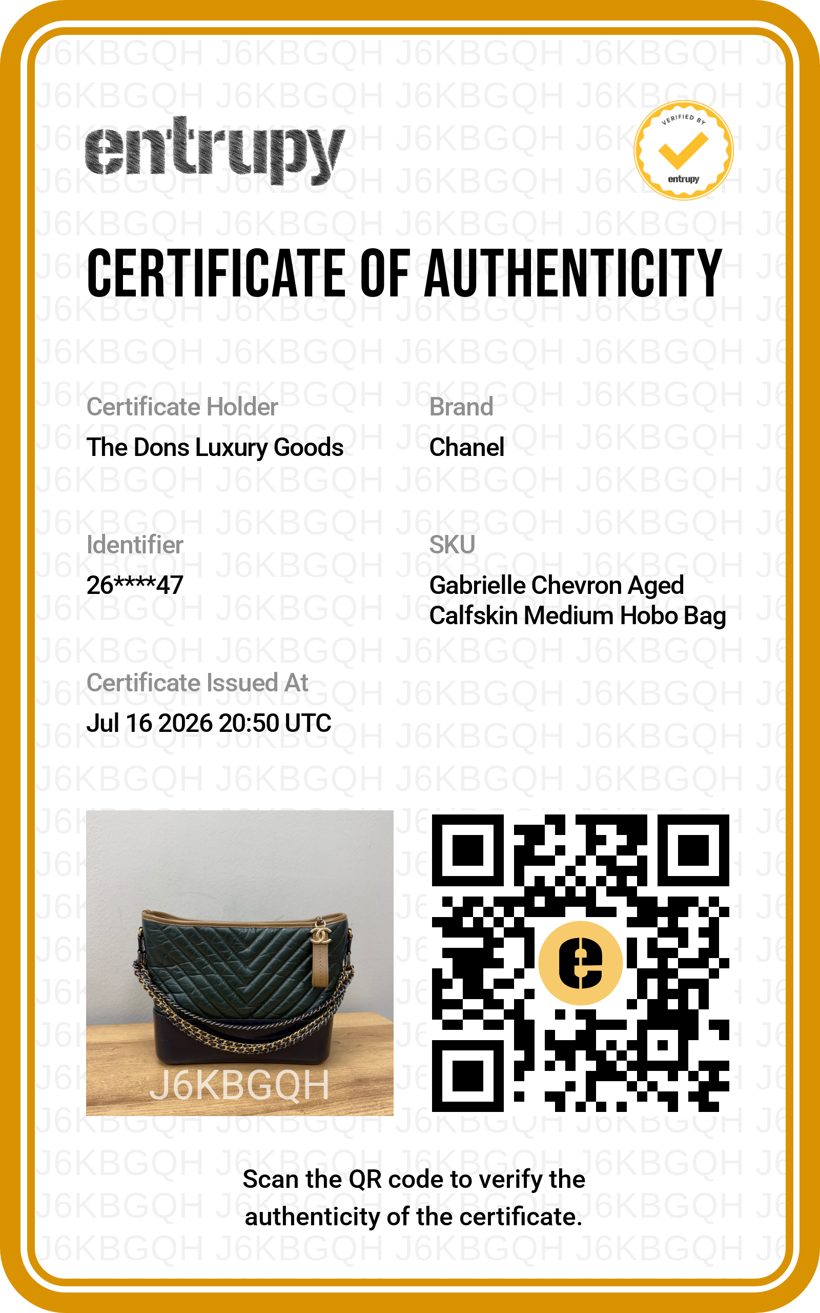 Entrupy certificate