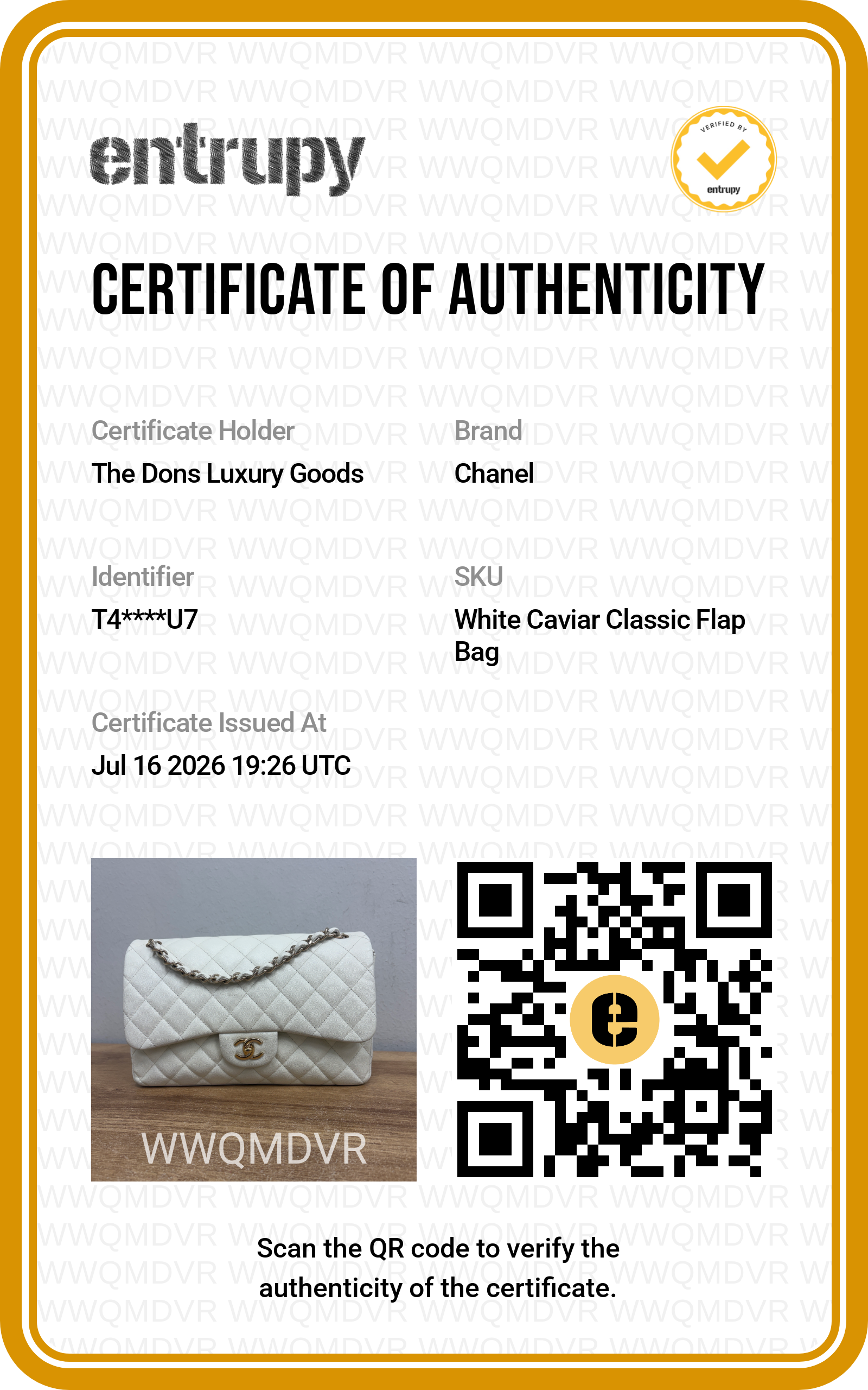 Entrupy certificate