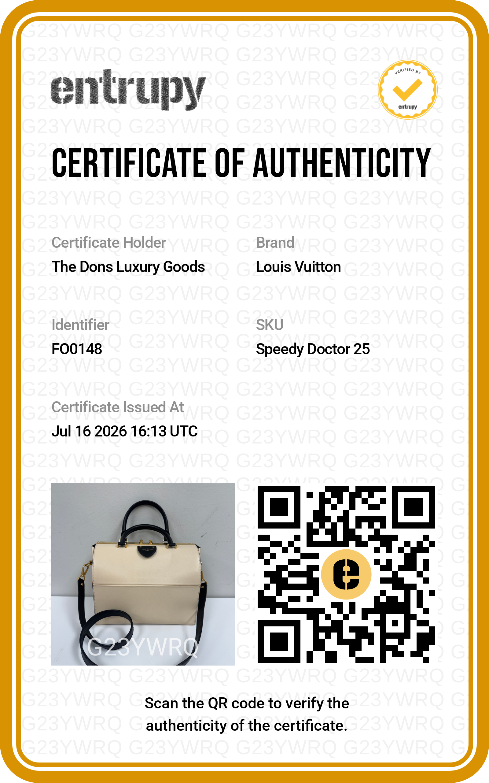Entrupy certificate
