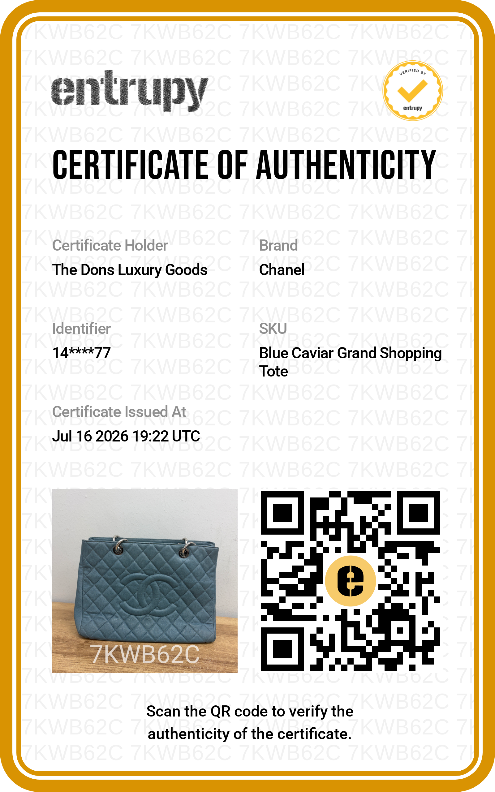 Entrupy certificate