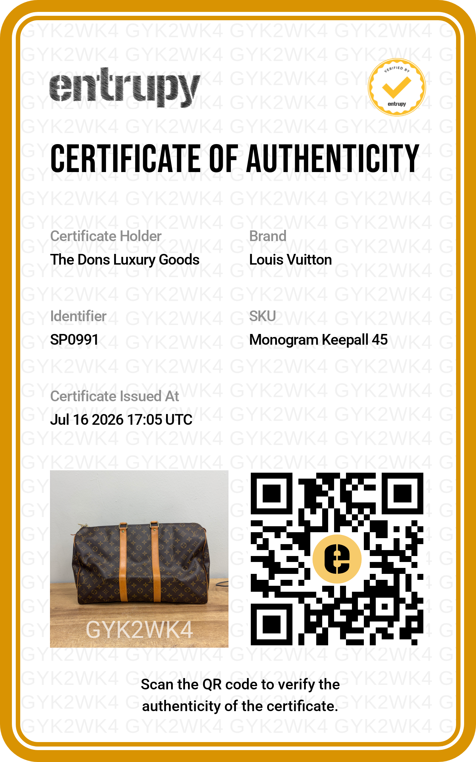 Entrupy certificate