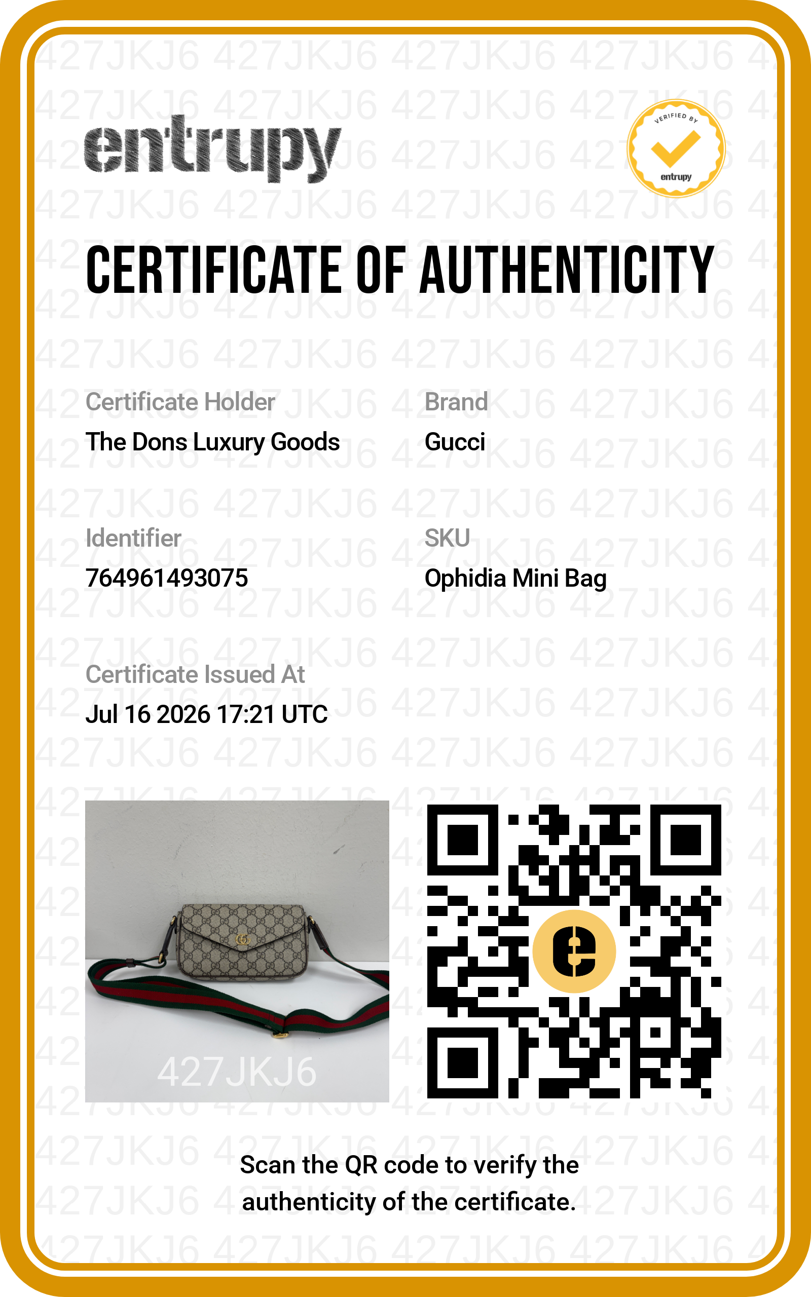 Entrupy certificate