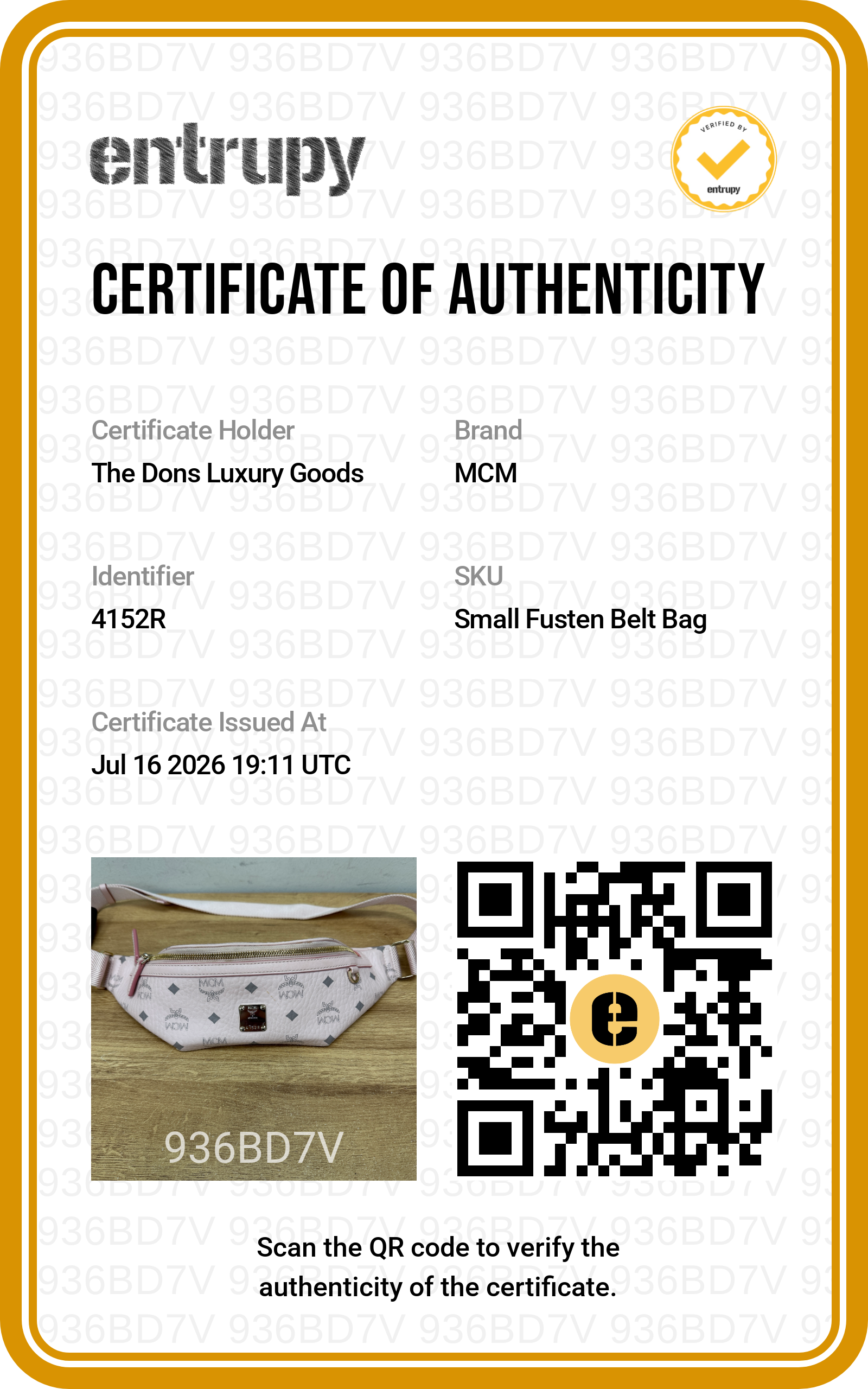 Entrupy certificate