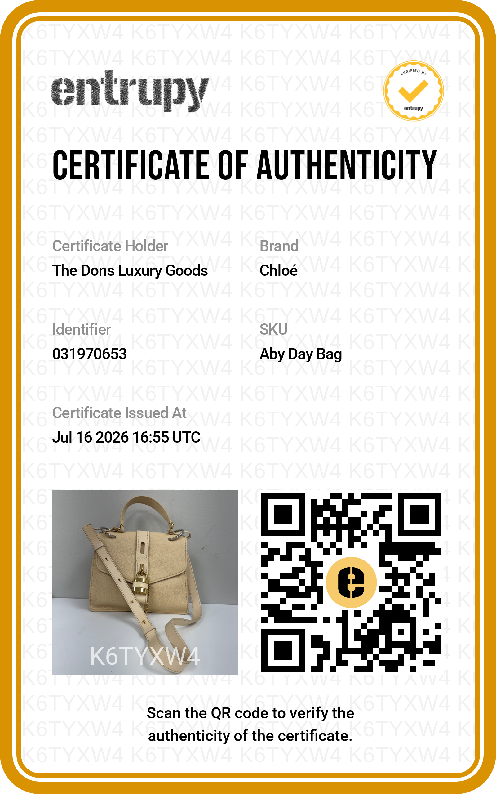 Entrupy certificate