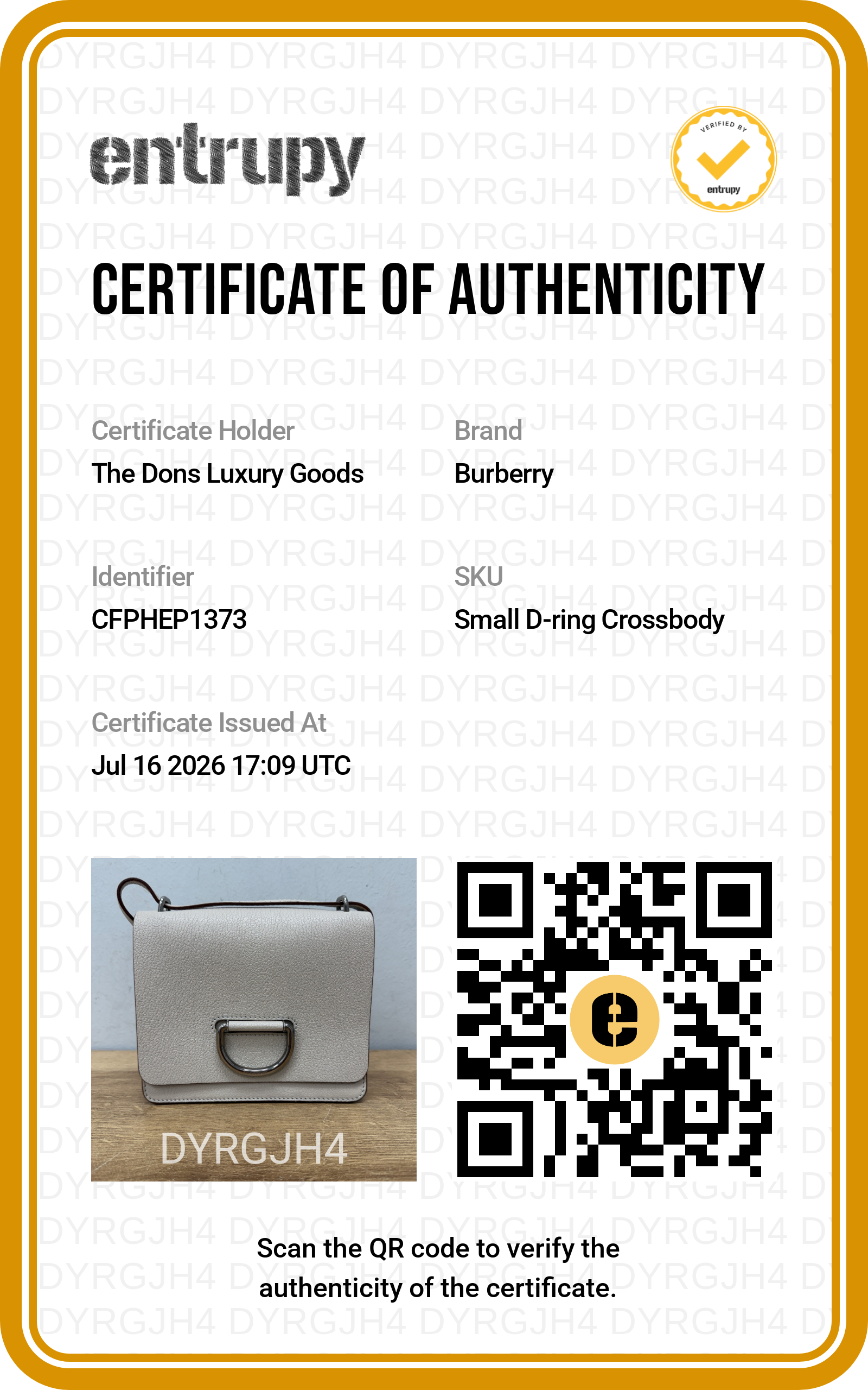 Entrupy certificate