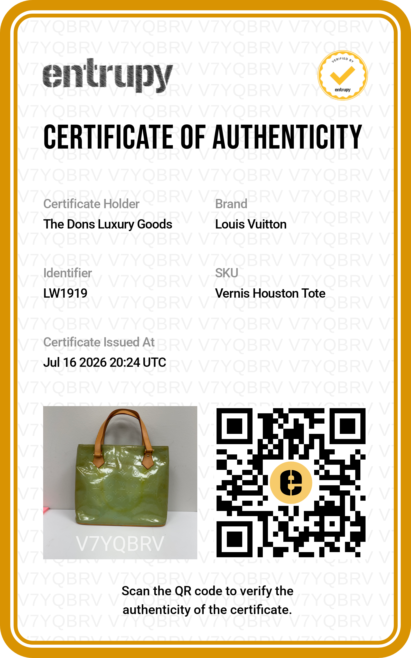 Entrupy certificate