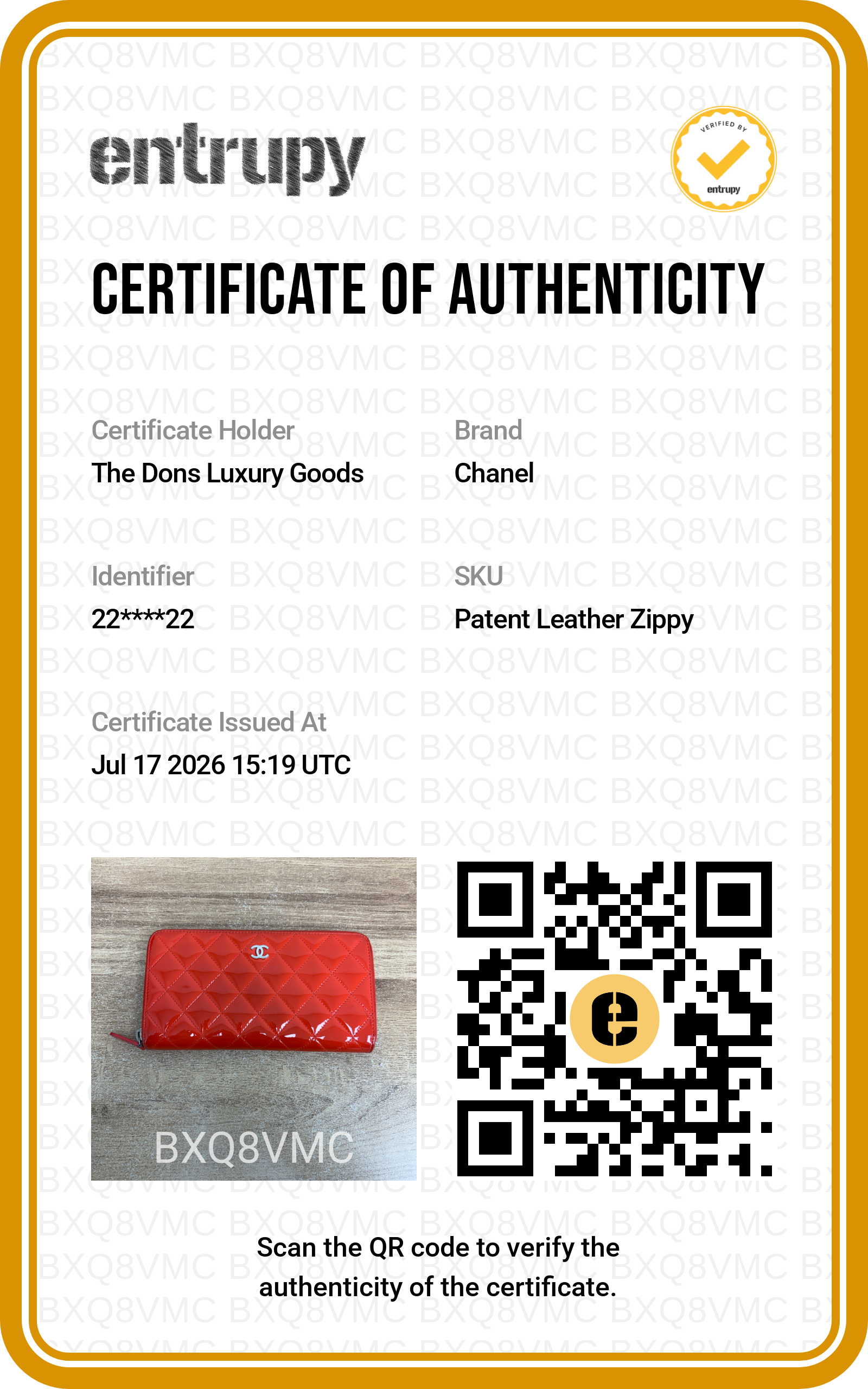 Entrupy certificate