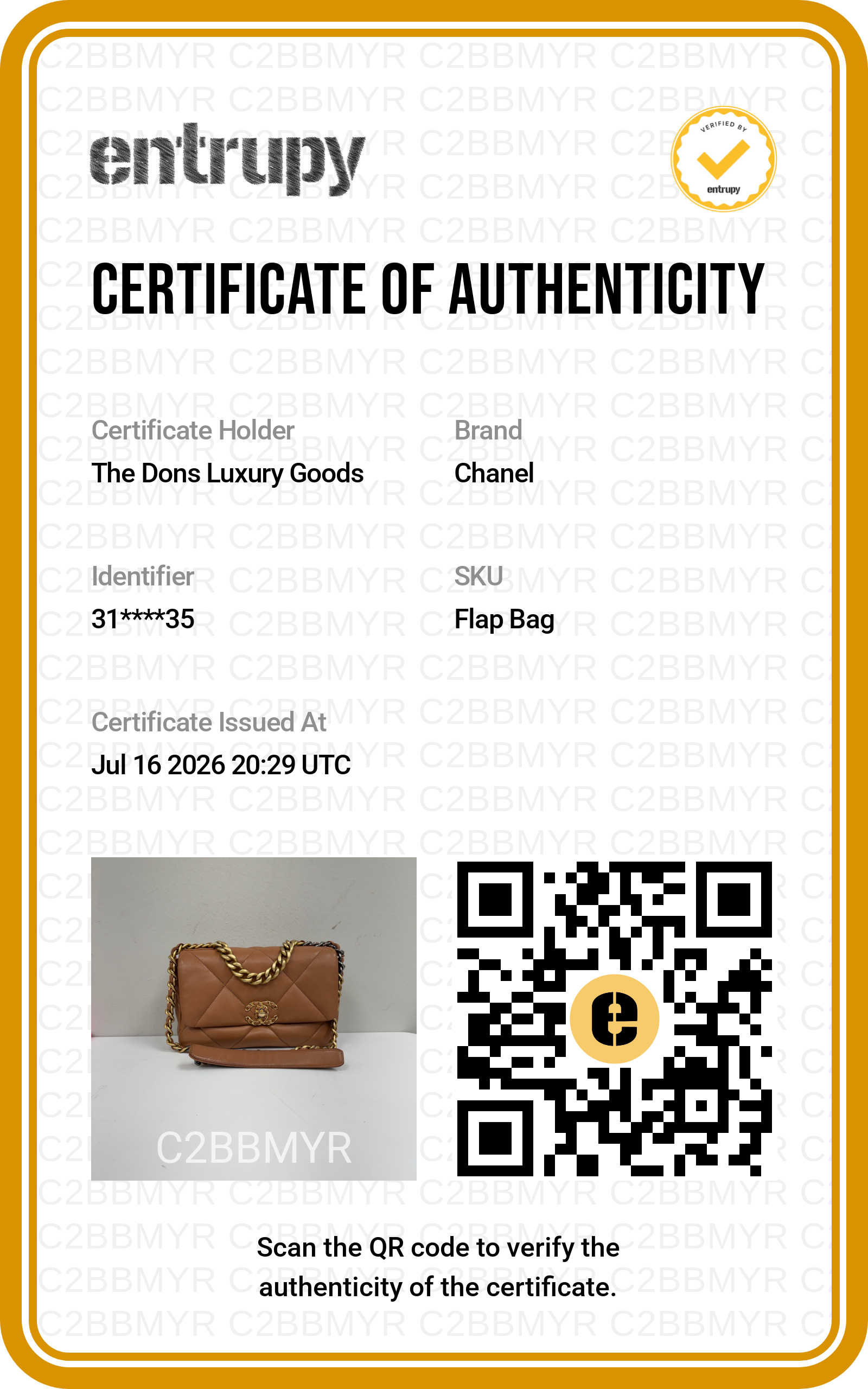 Entrupy certificate