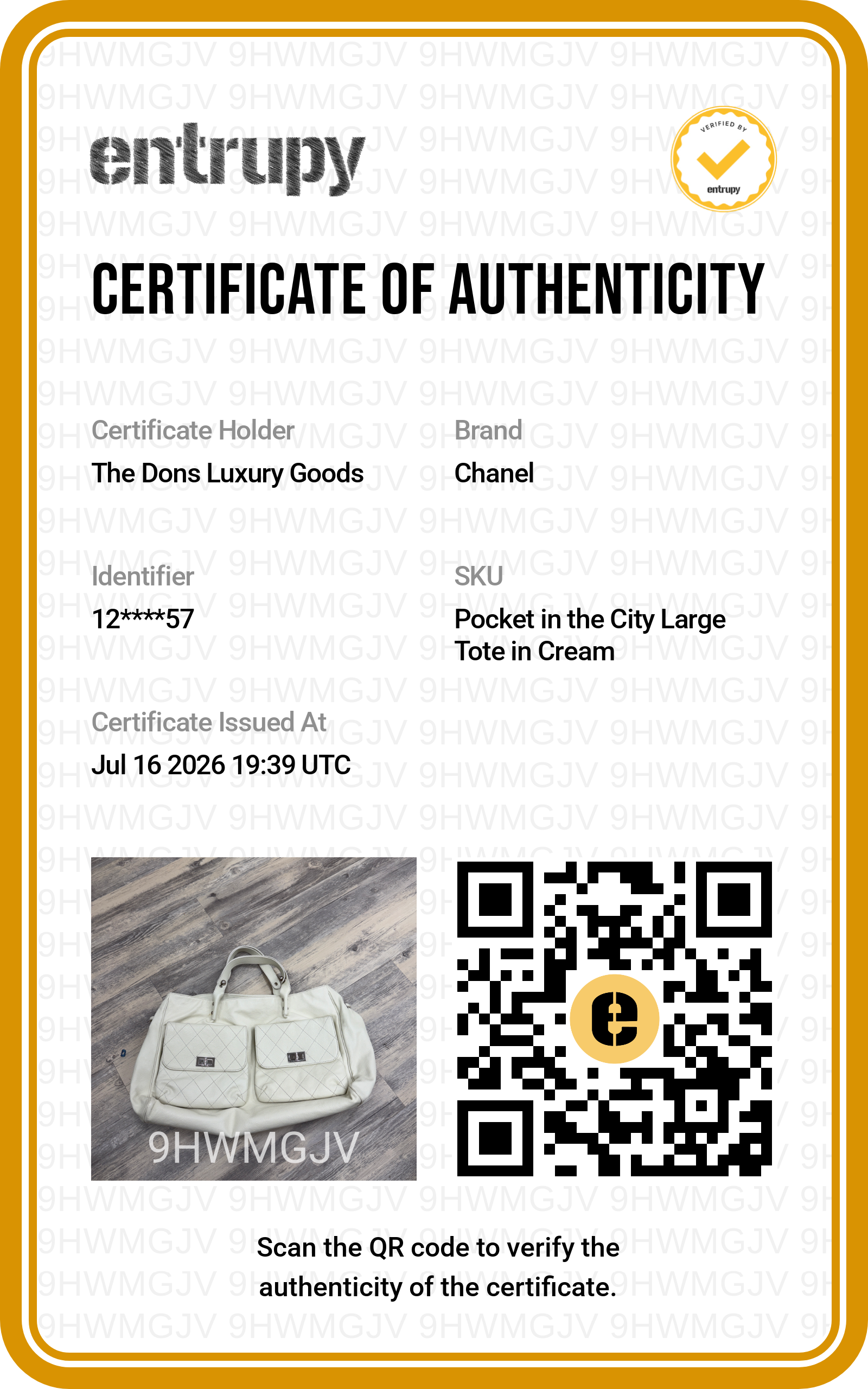 Entrupy certificate
