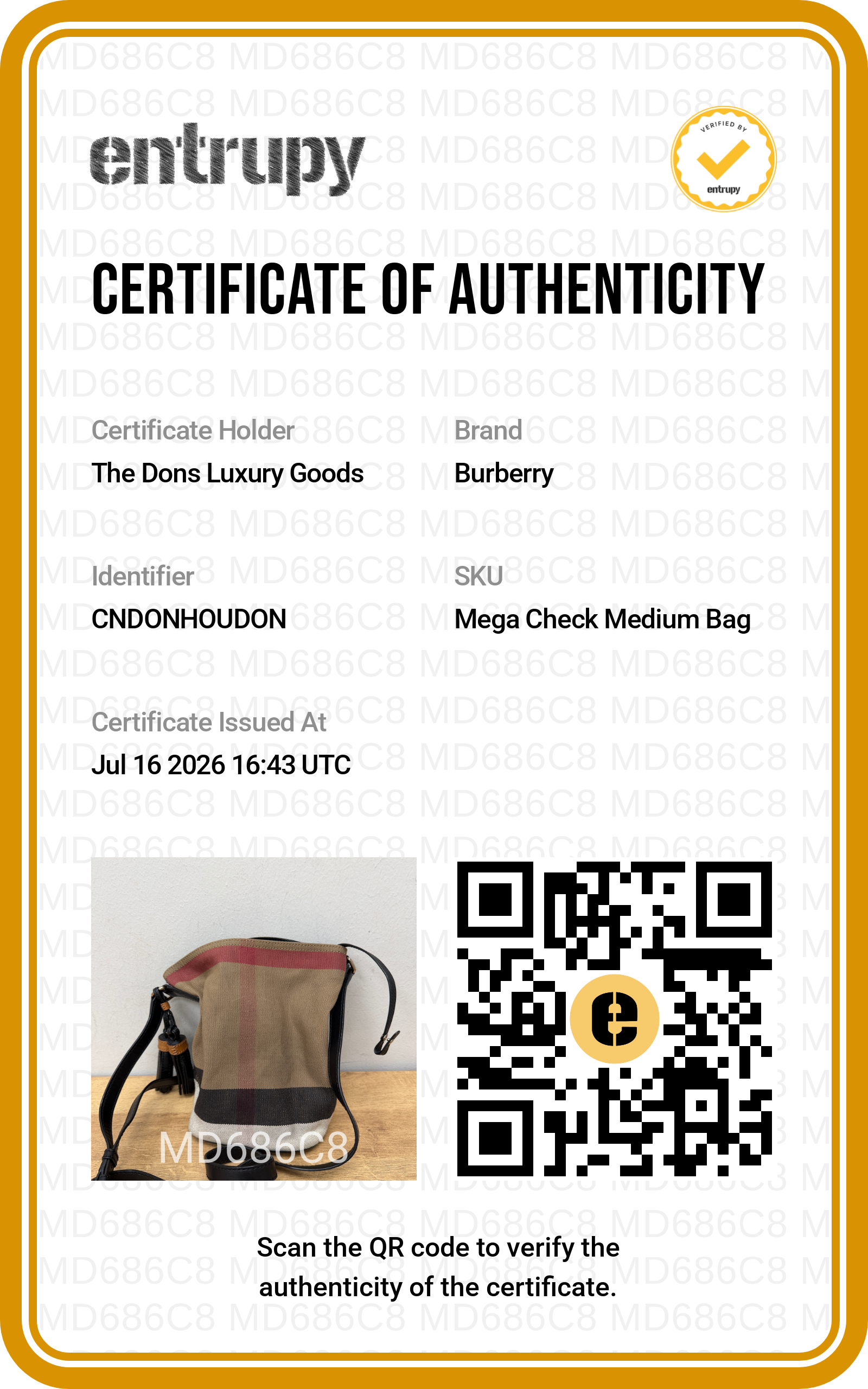 Entrupy certificate