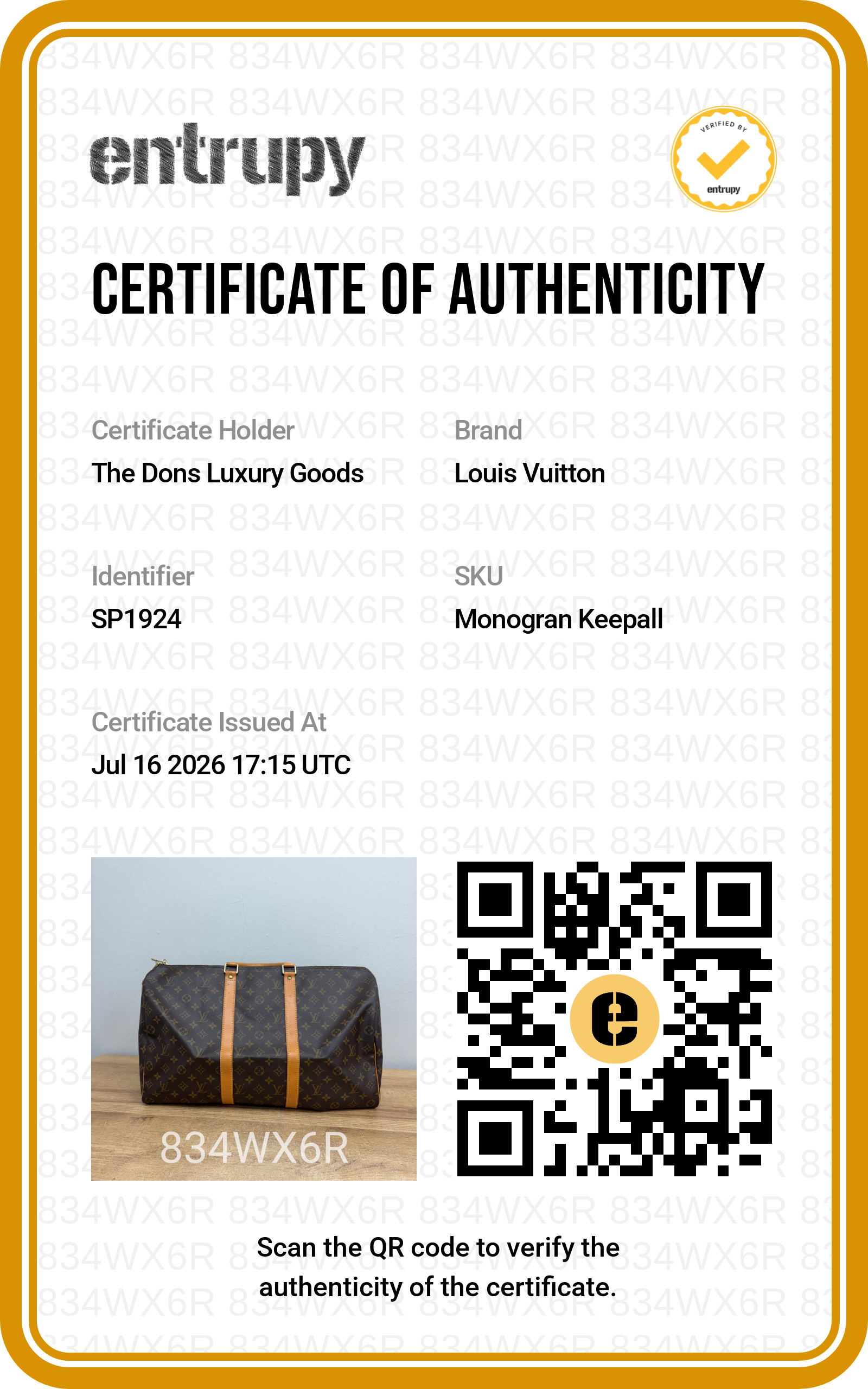 Entrupy certificate