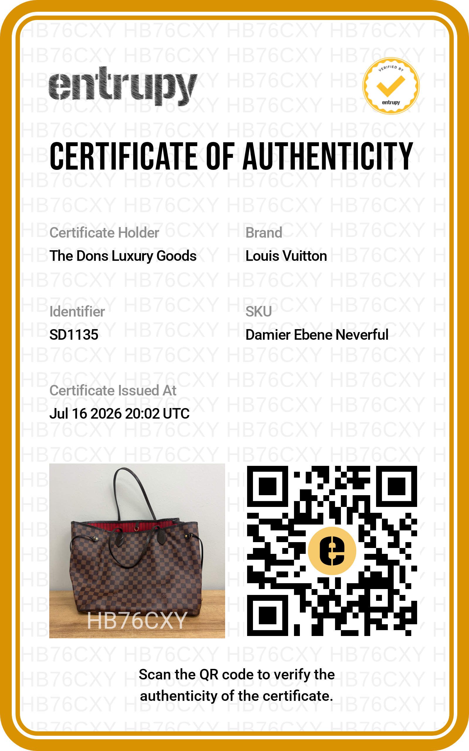 Entrupy certificate