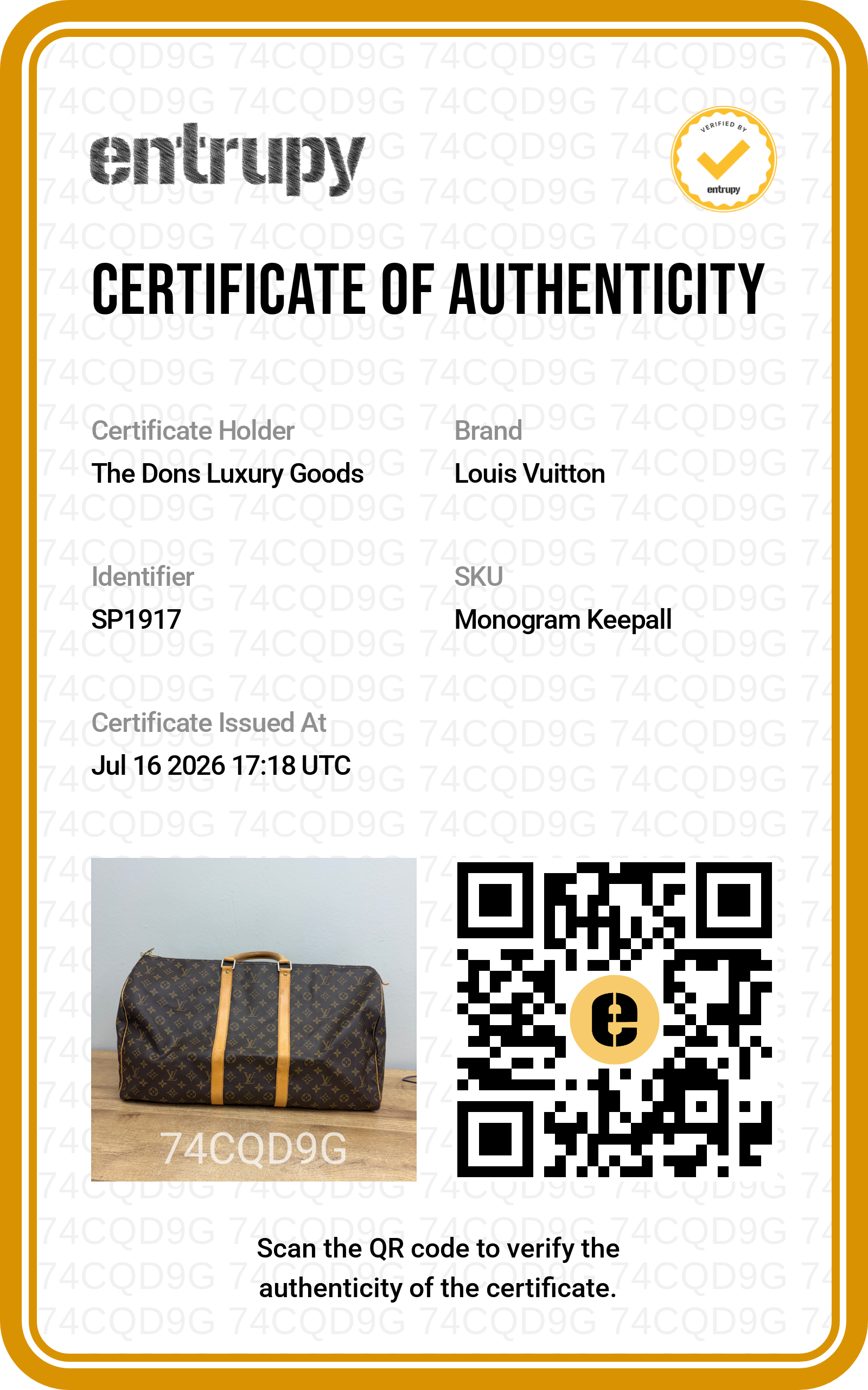 Entrupy certificate