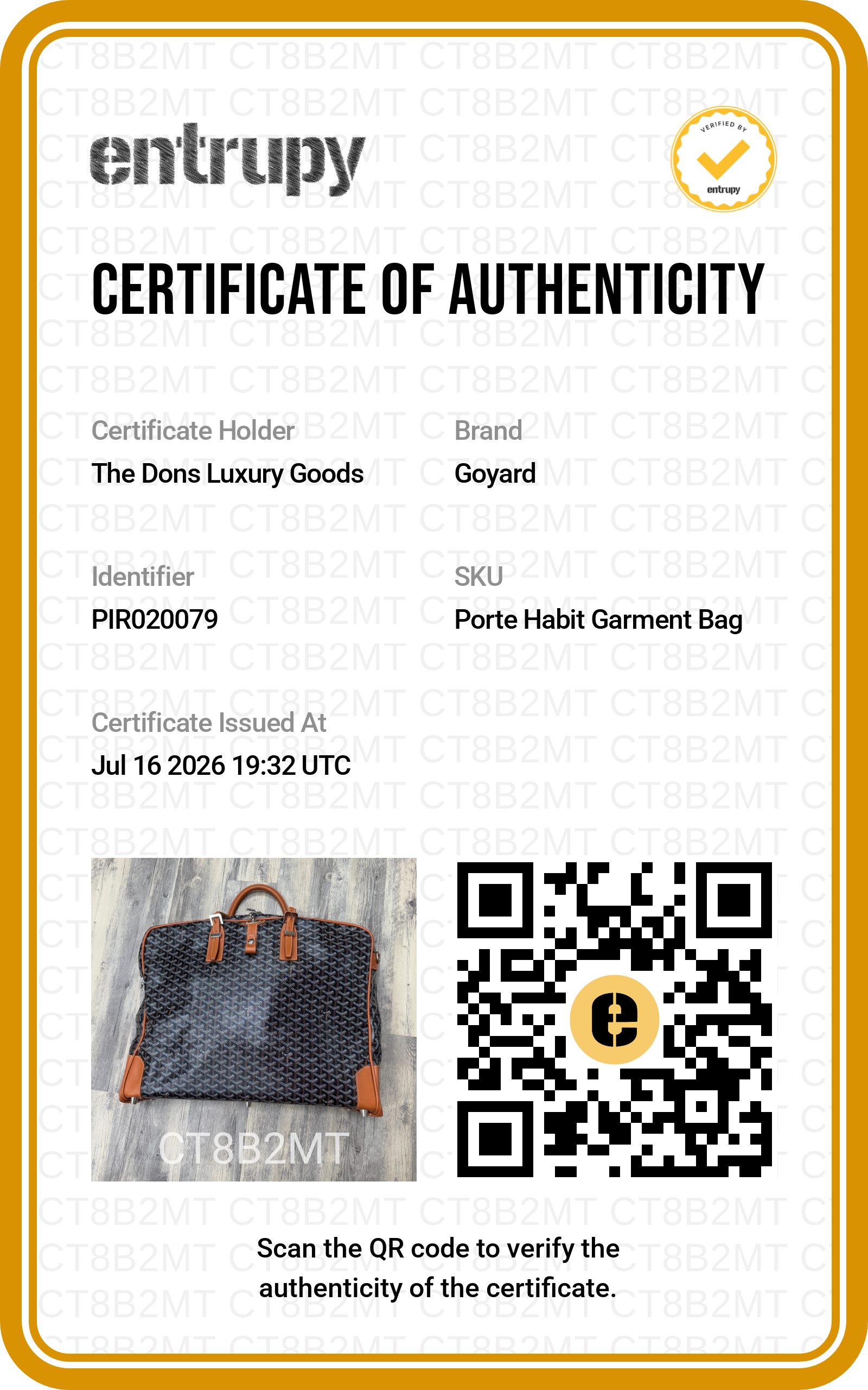 Entrupy certificate