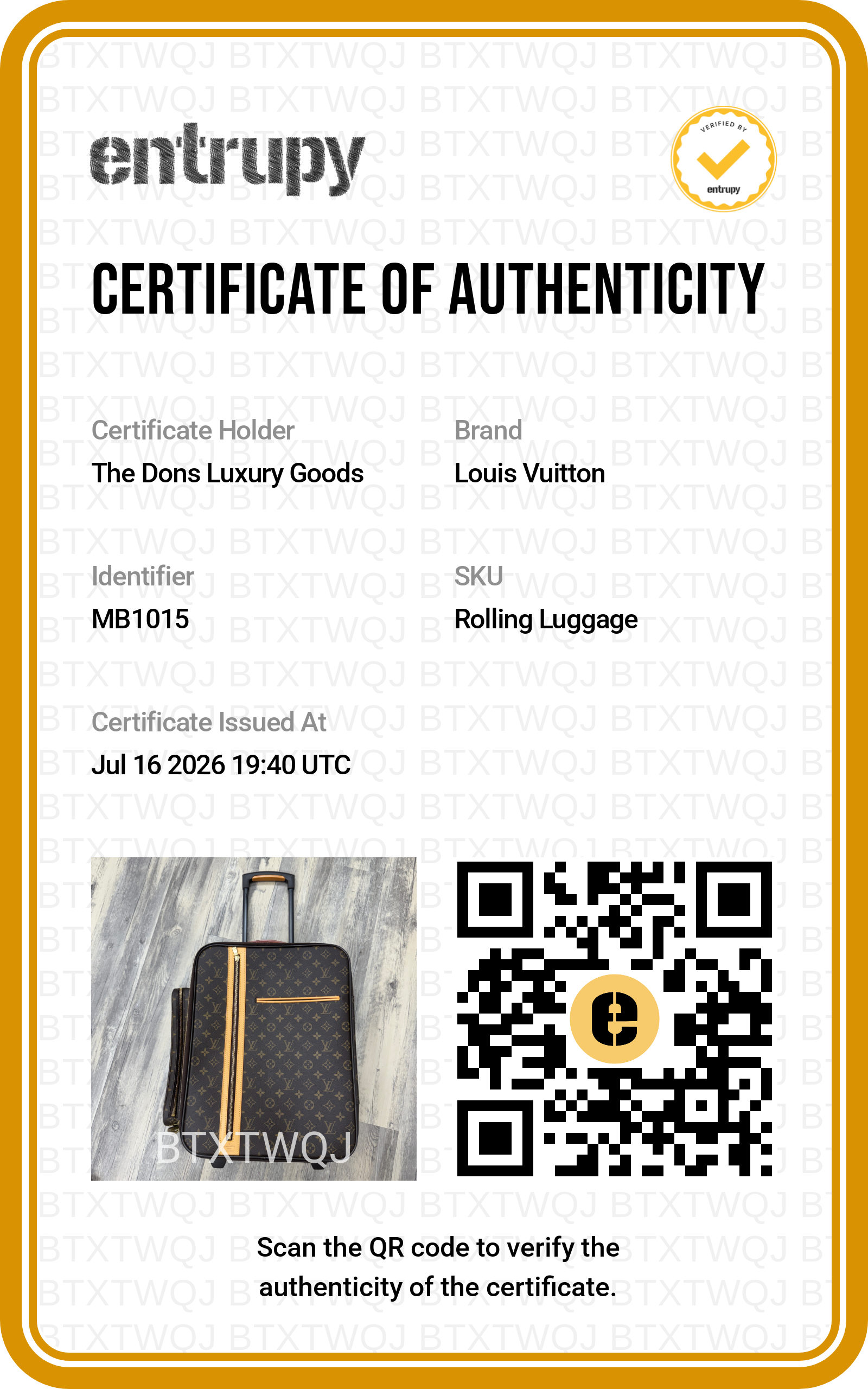 Entrupy certificate
