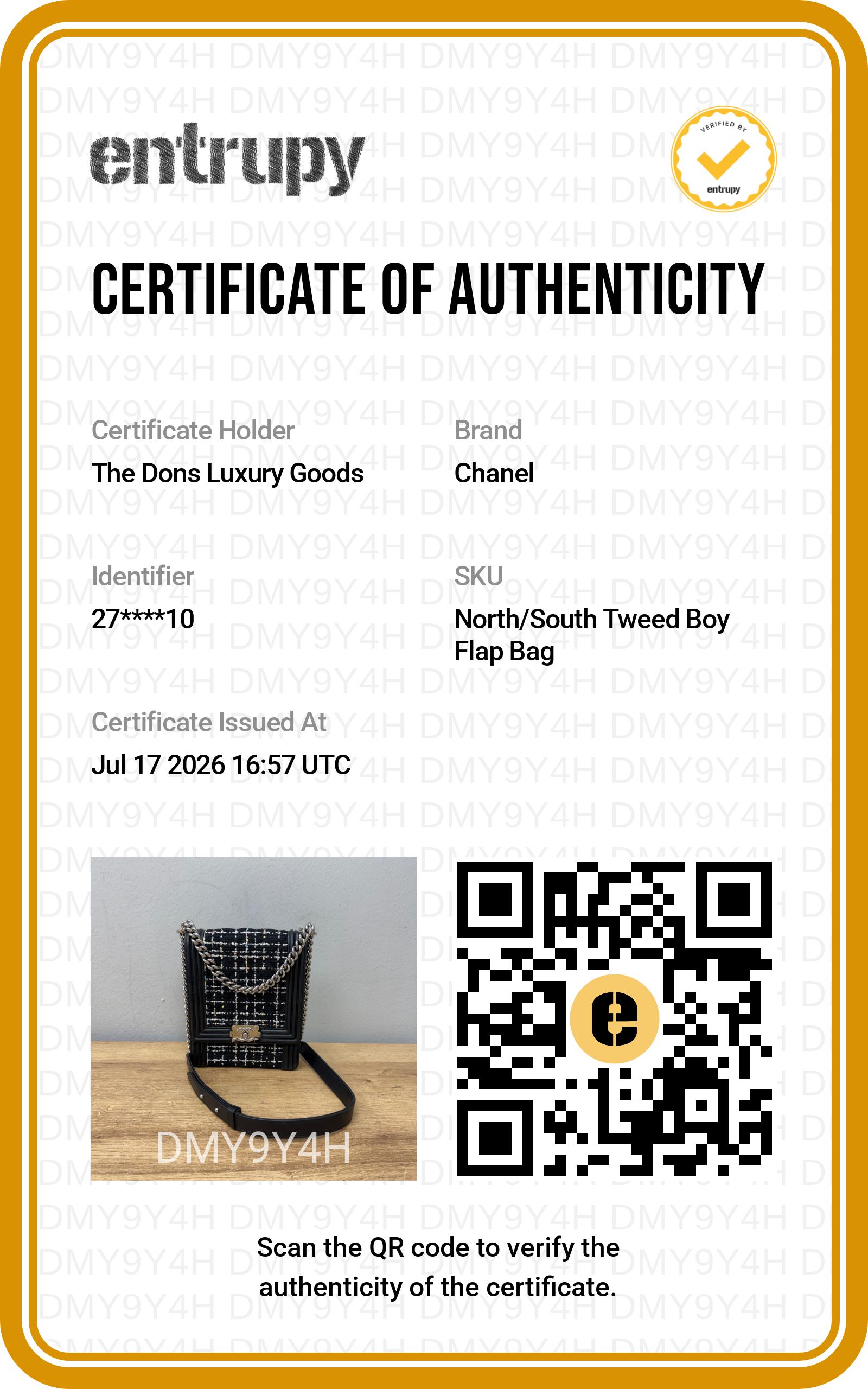 Entrupy certificate
