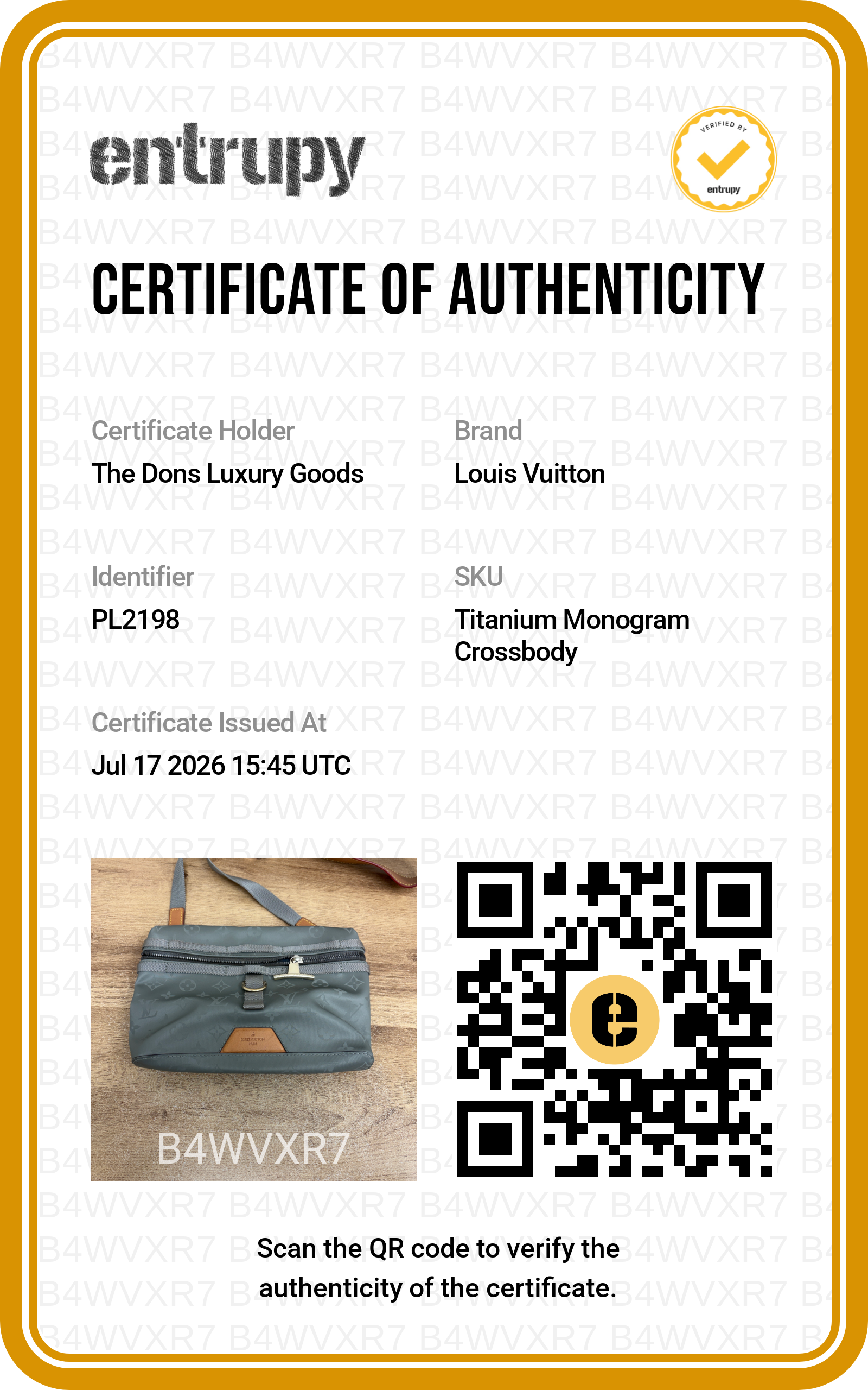 Entrupy certificate