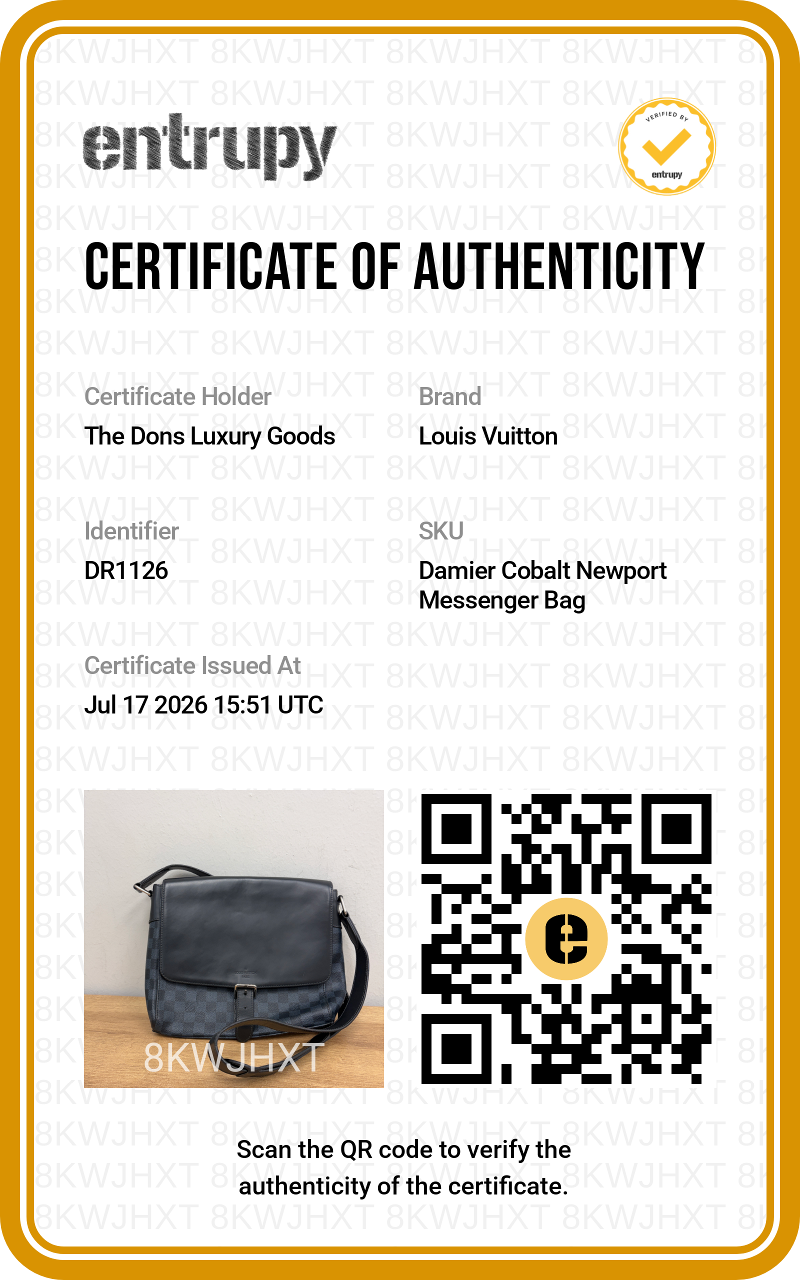 Entrupy certificate