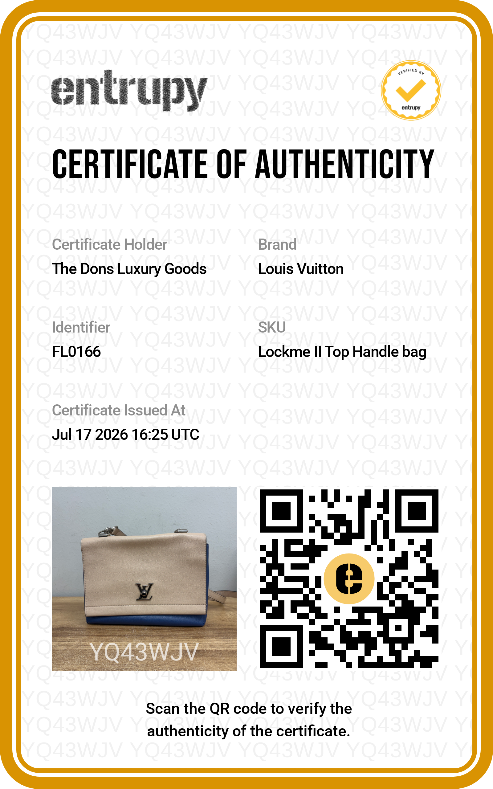 Entrupy certificate
