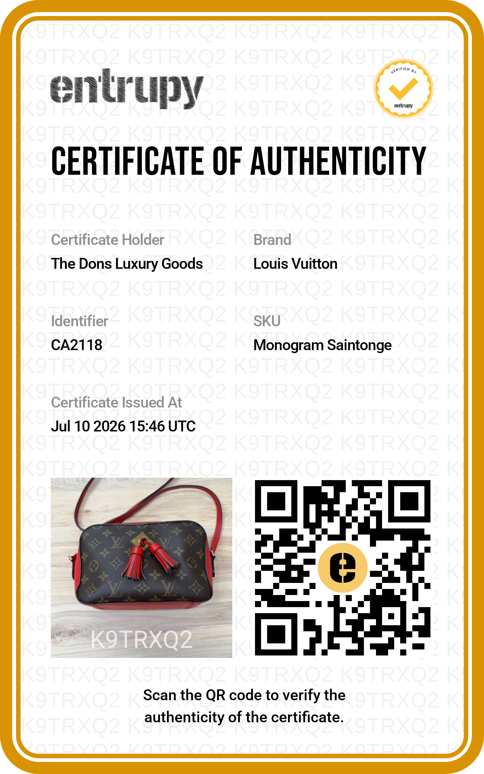 Entrupy certificate