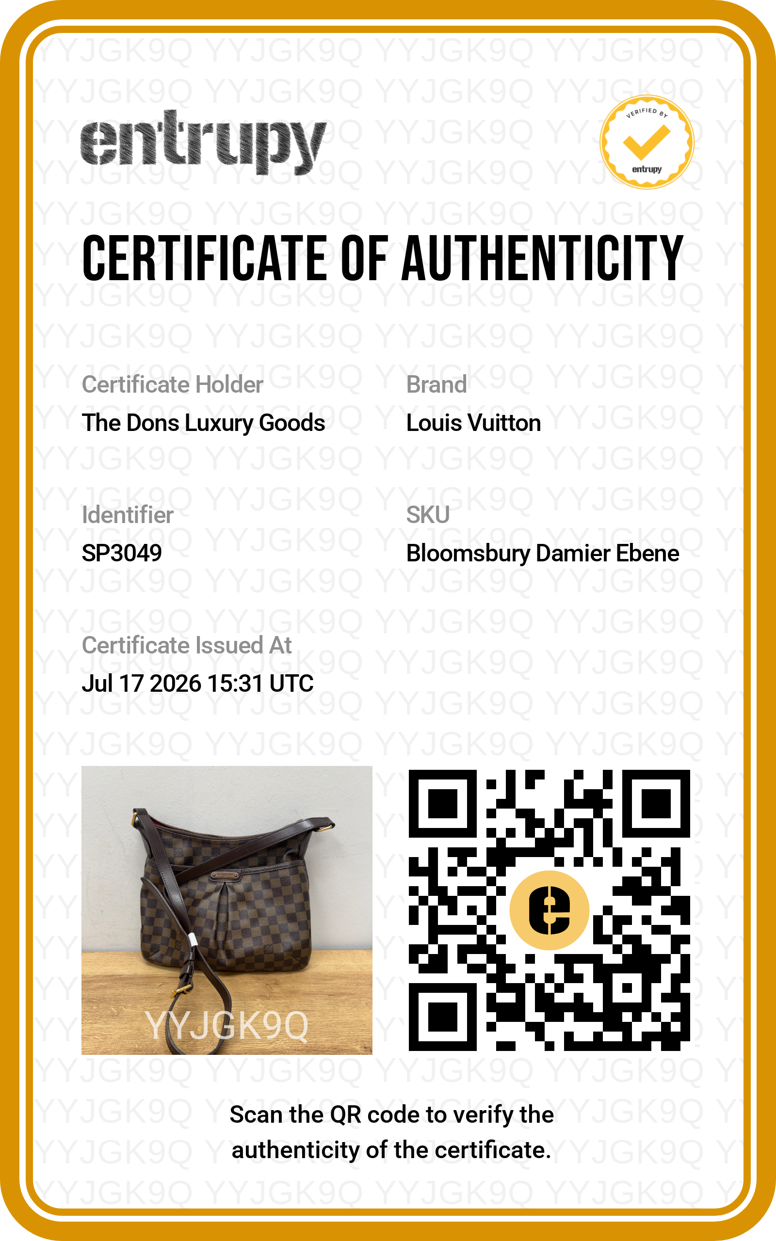 Entrupy certificate