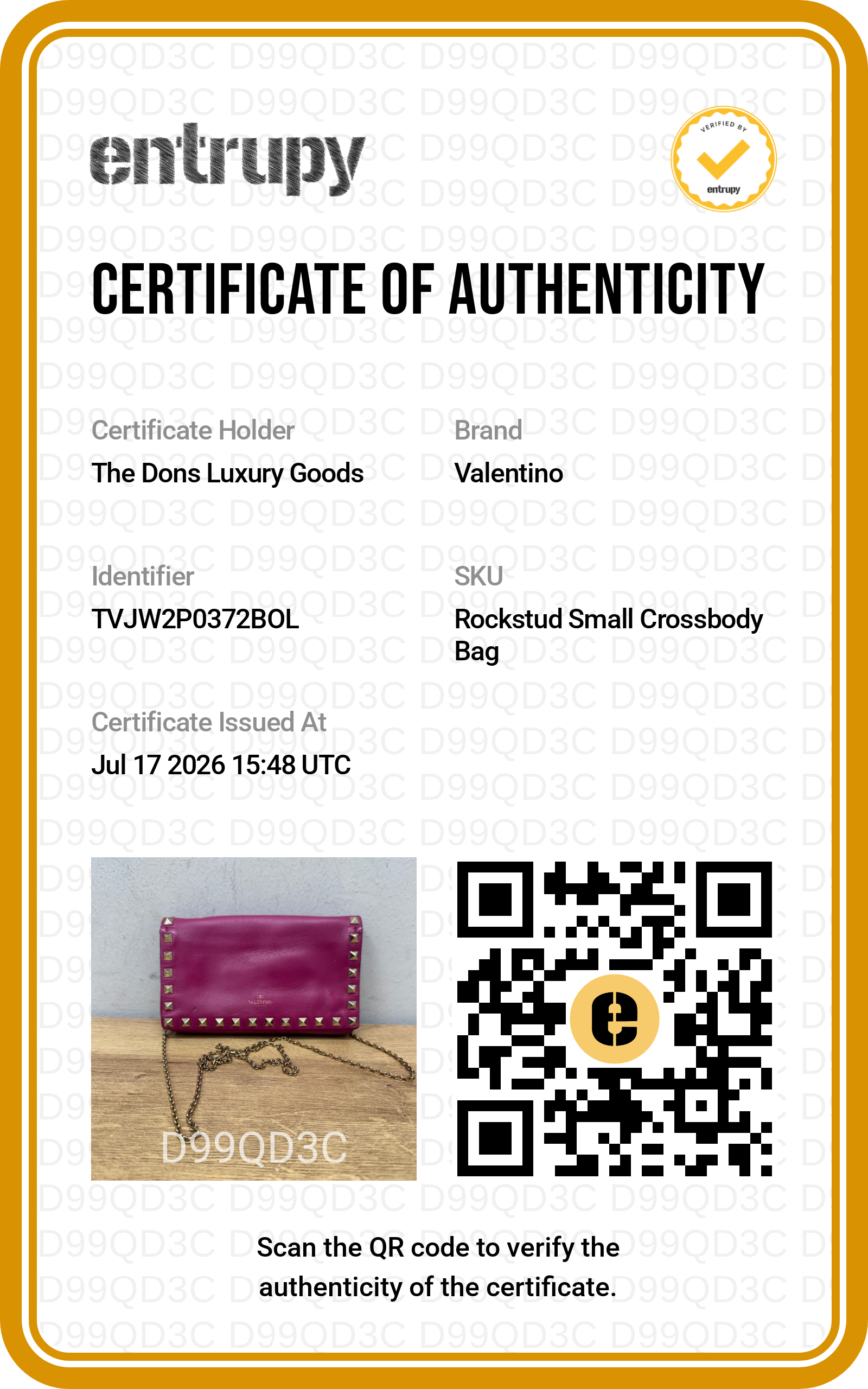 Entrupy certificate