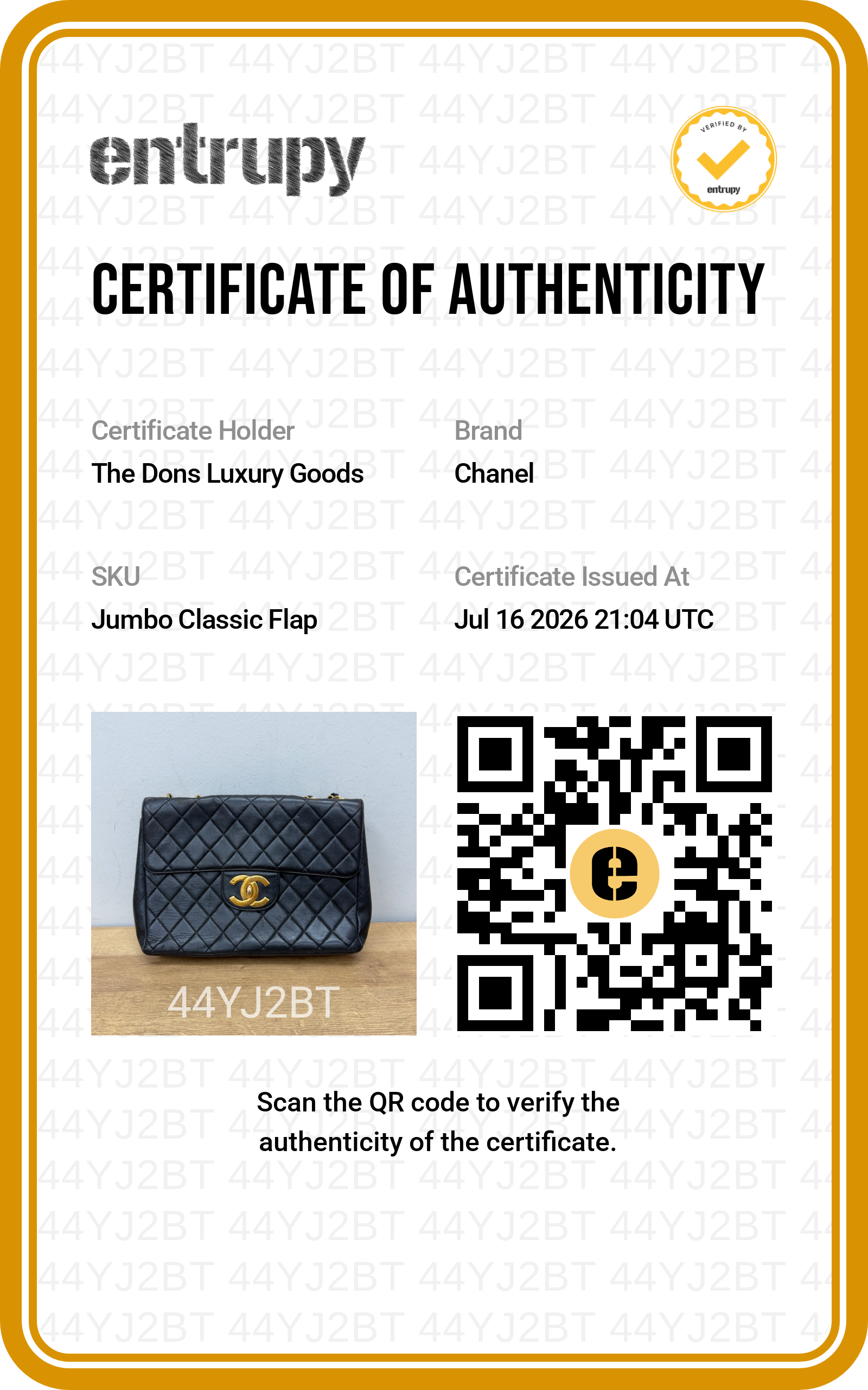 Entrupy certificate