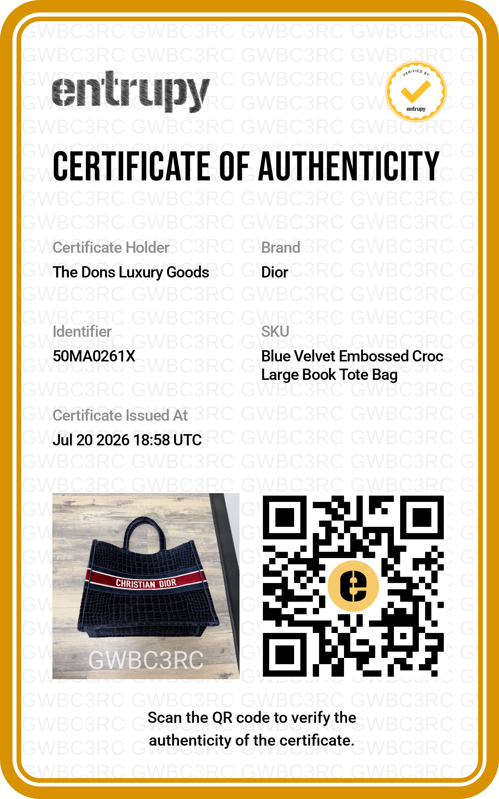 Entrupy certificate
