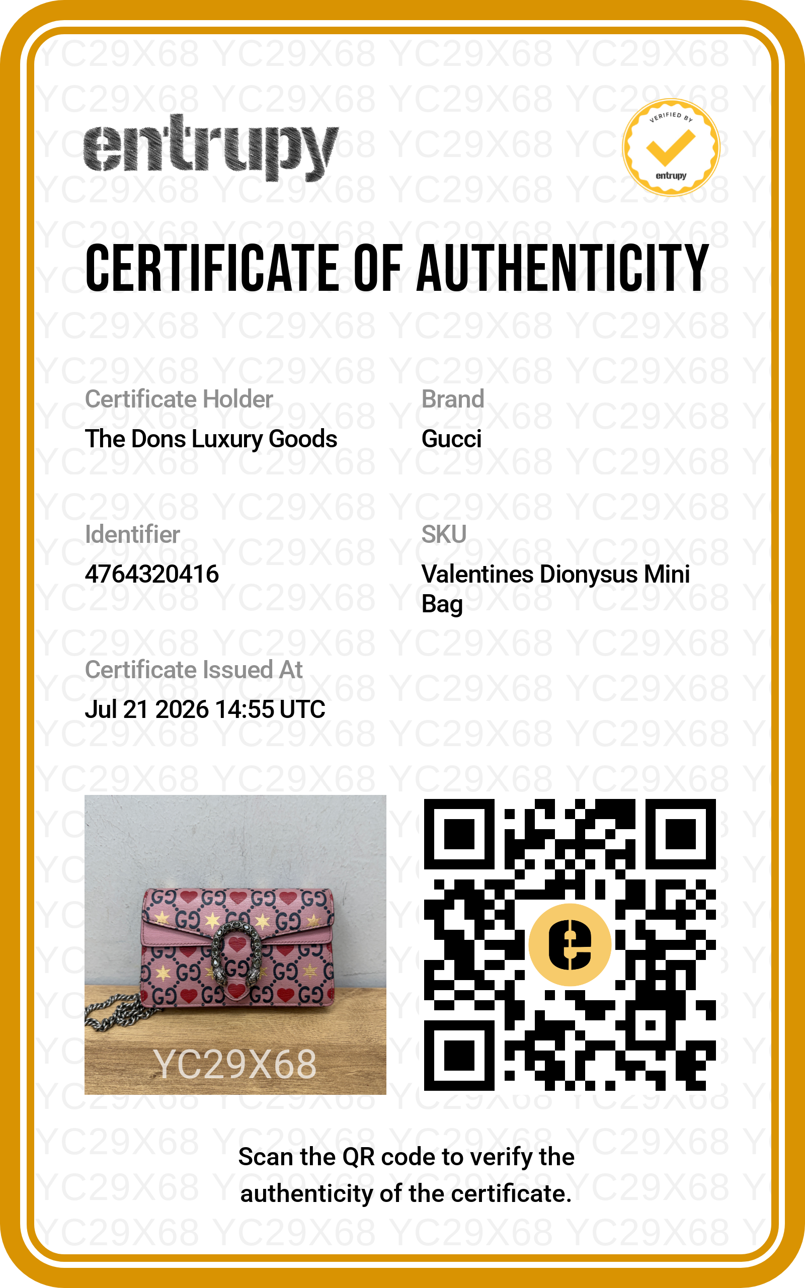 Entrupy certificate
