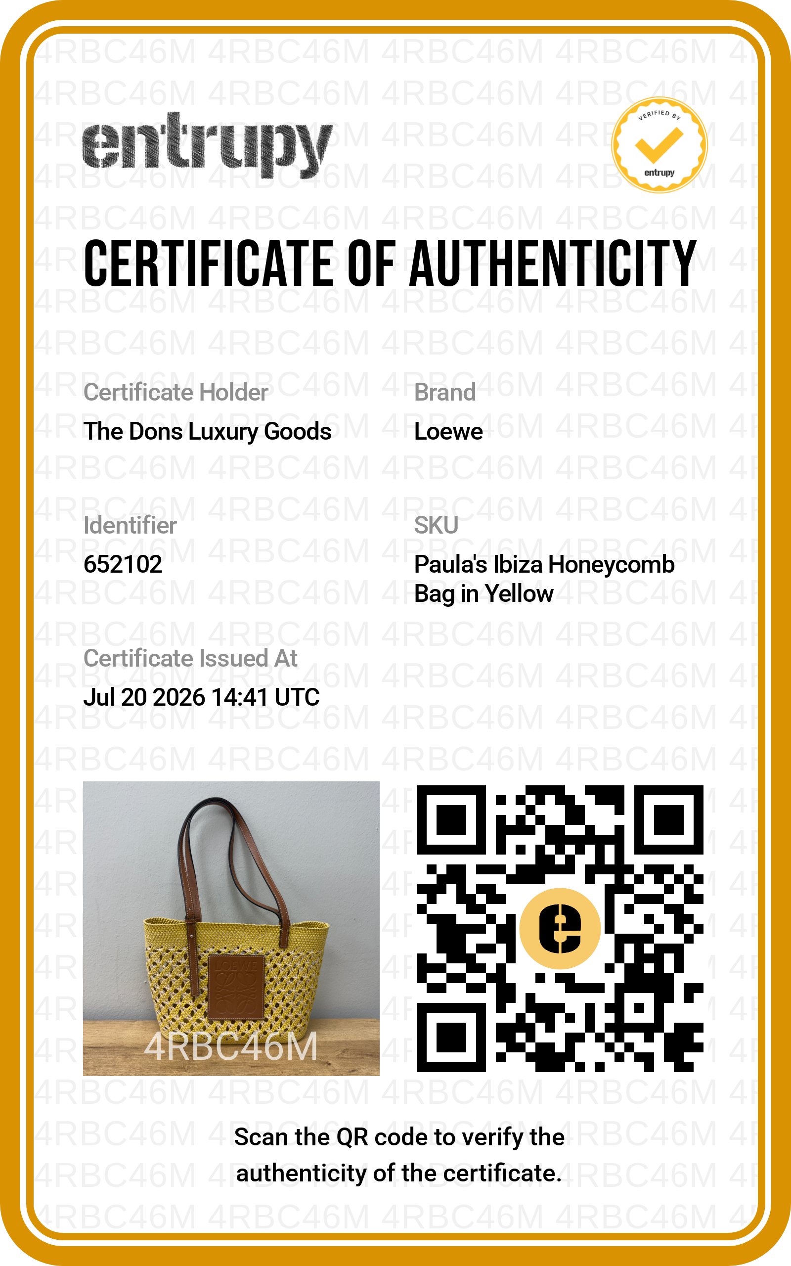 Entrupy certificate