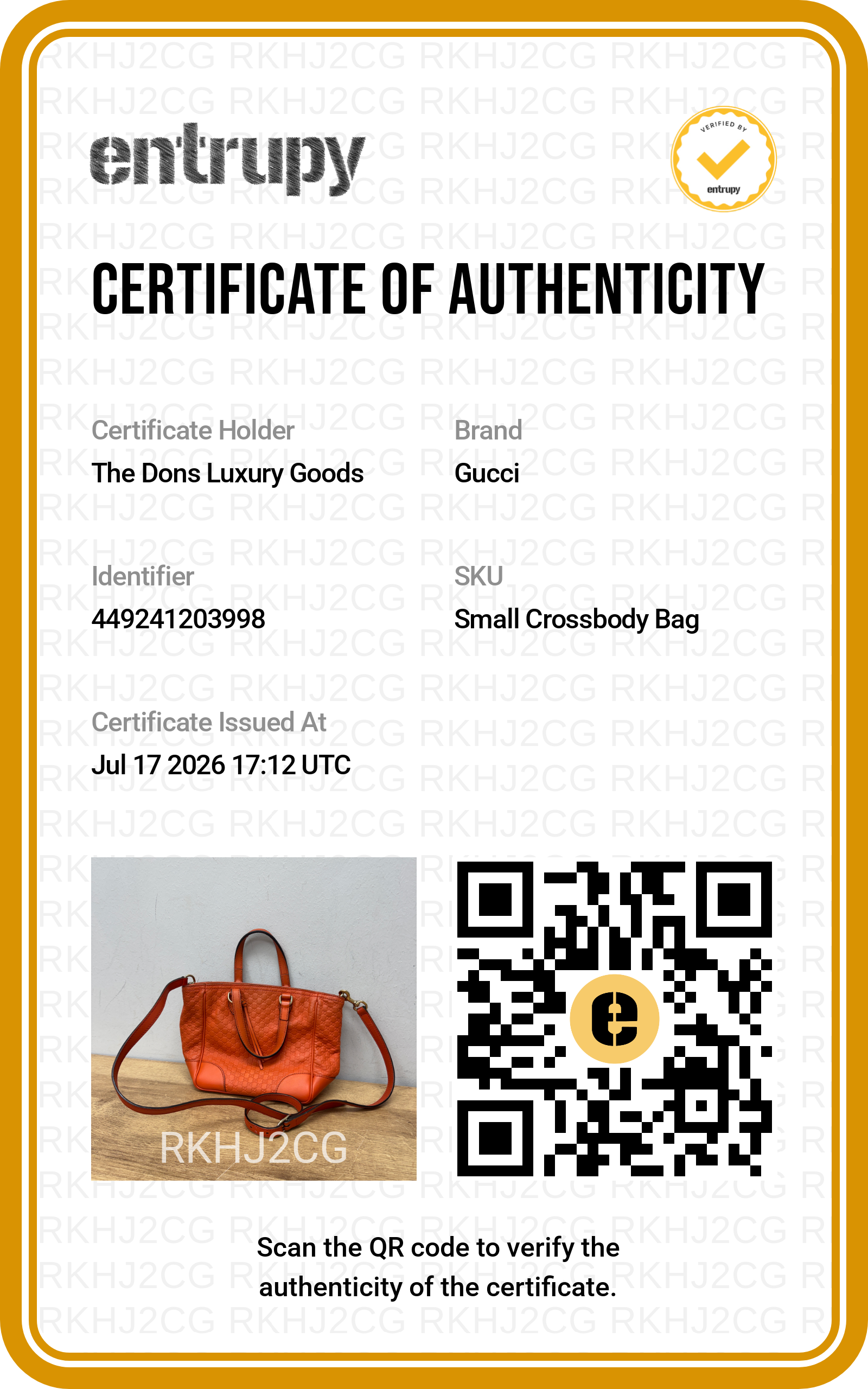 Entrupy certificate