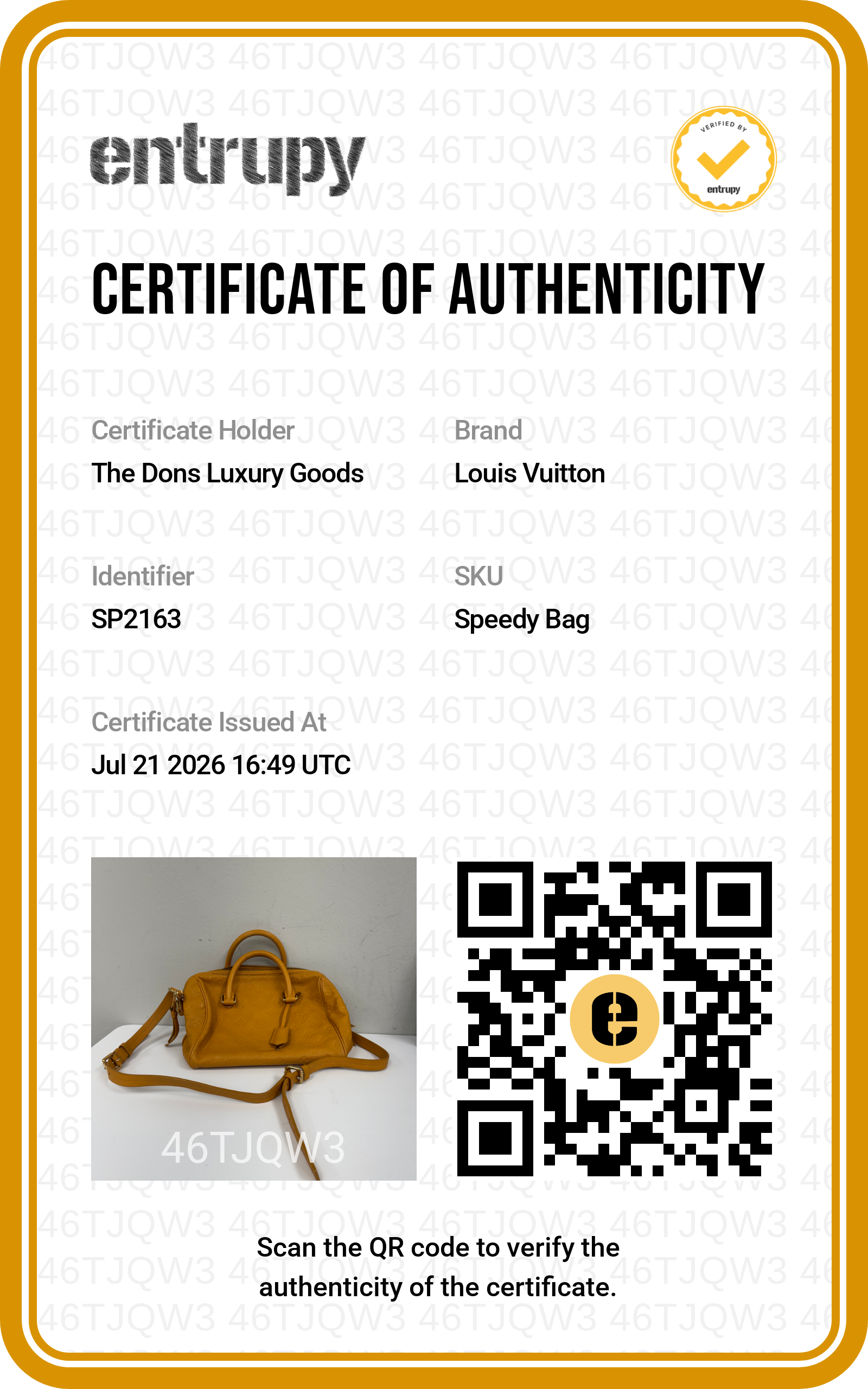 Entrupy certificate
