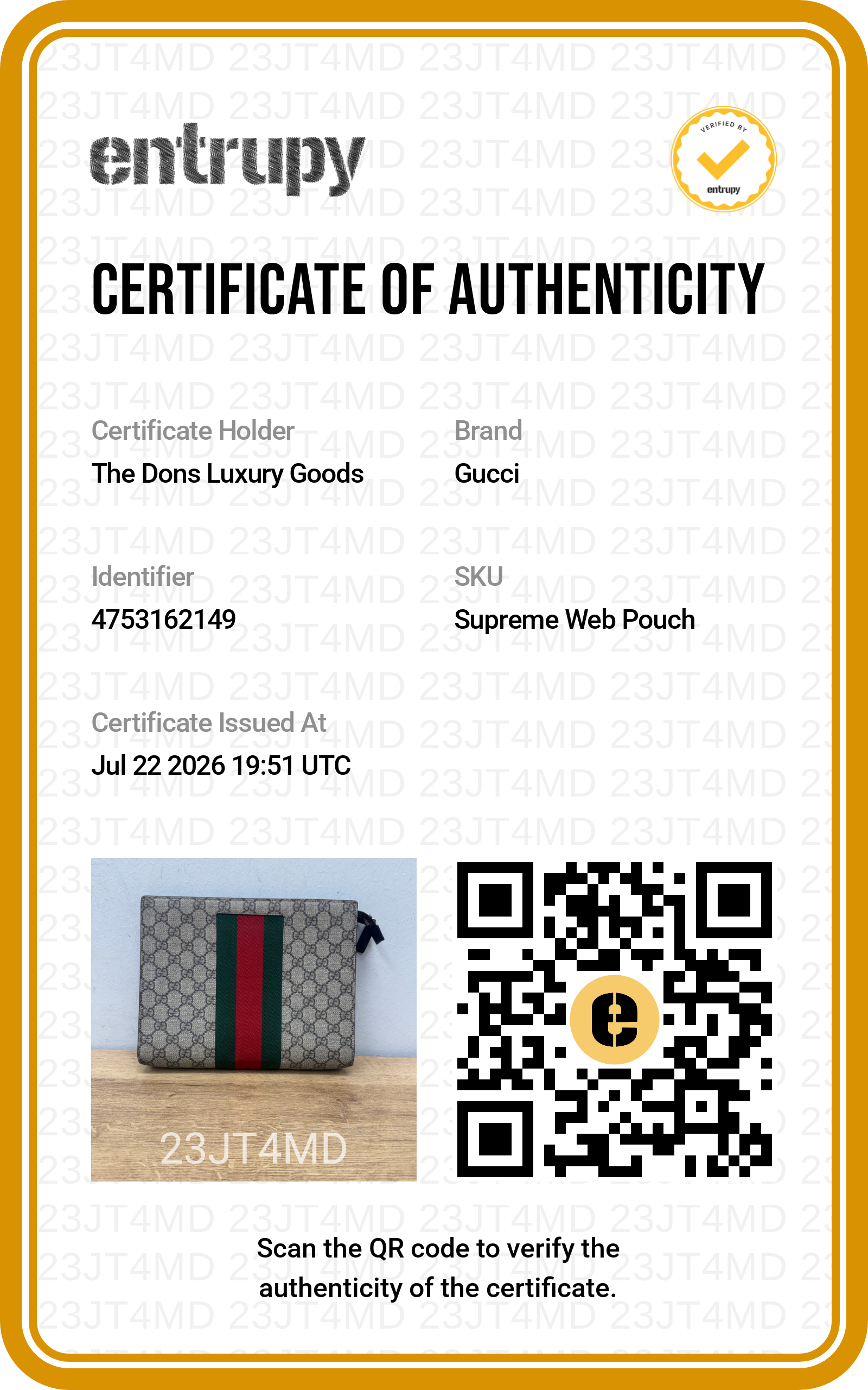 Entrupy certificate