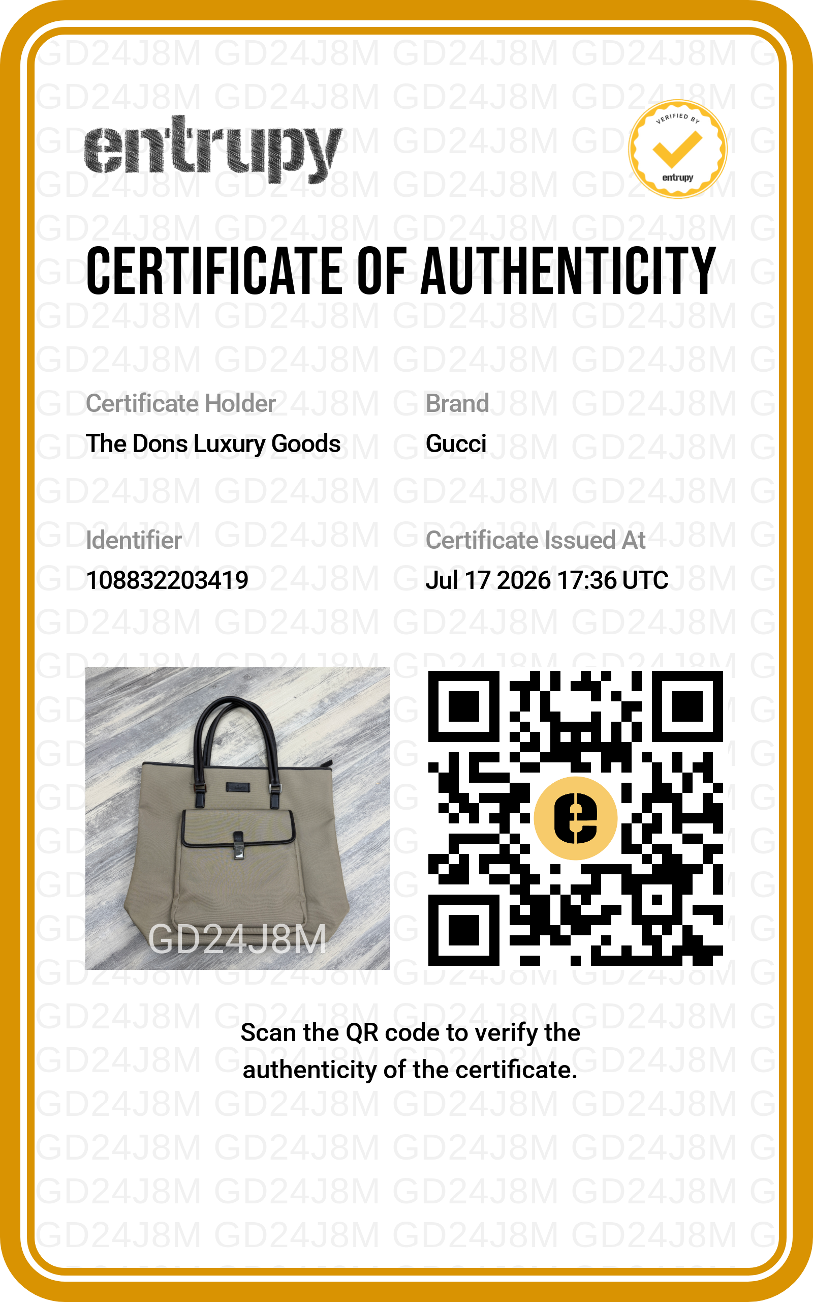 Entrupy certificate