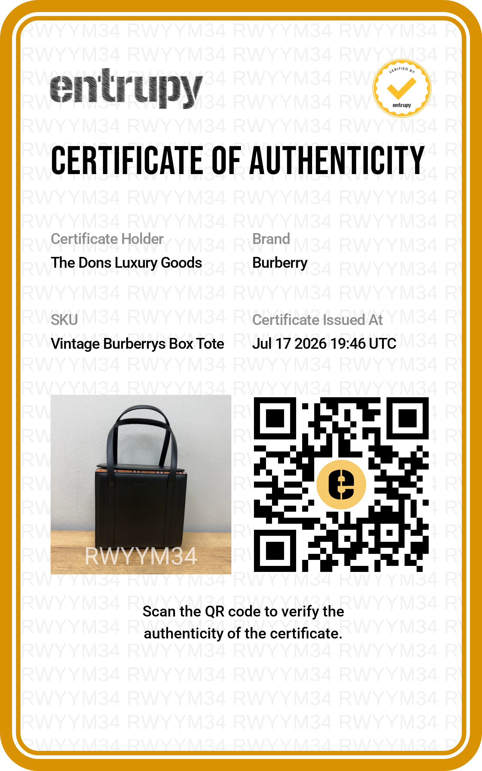 Entrupy certificate