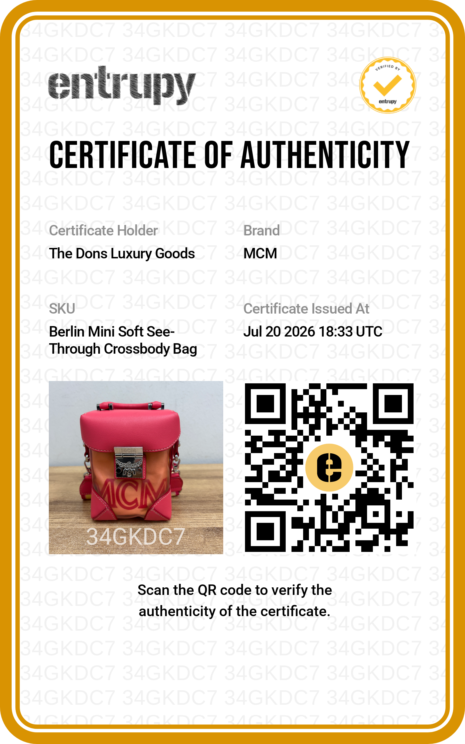 Entrupy certificate