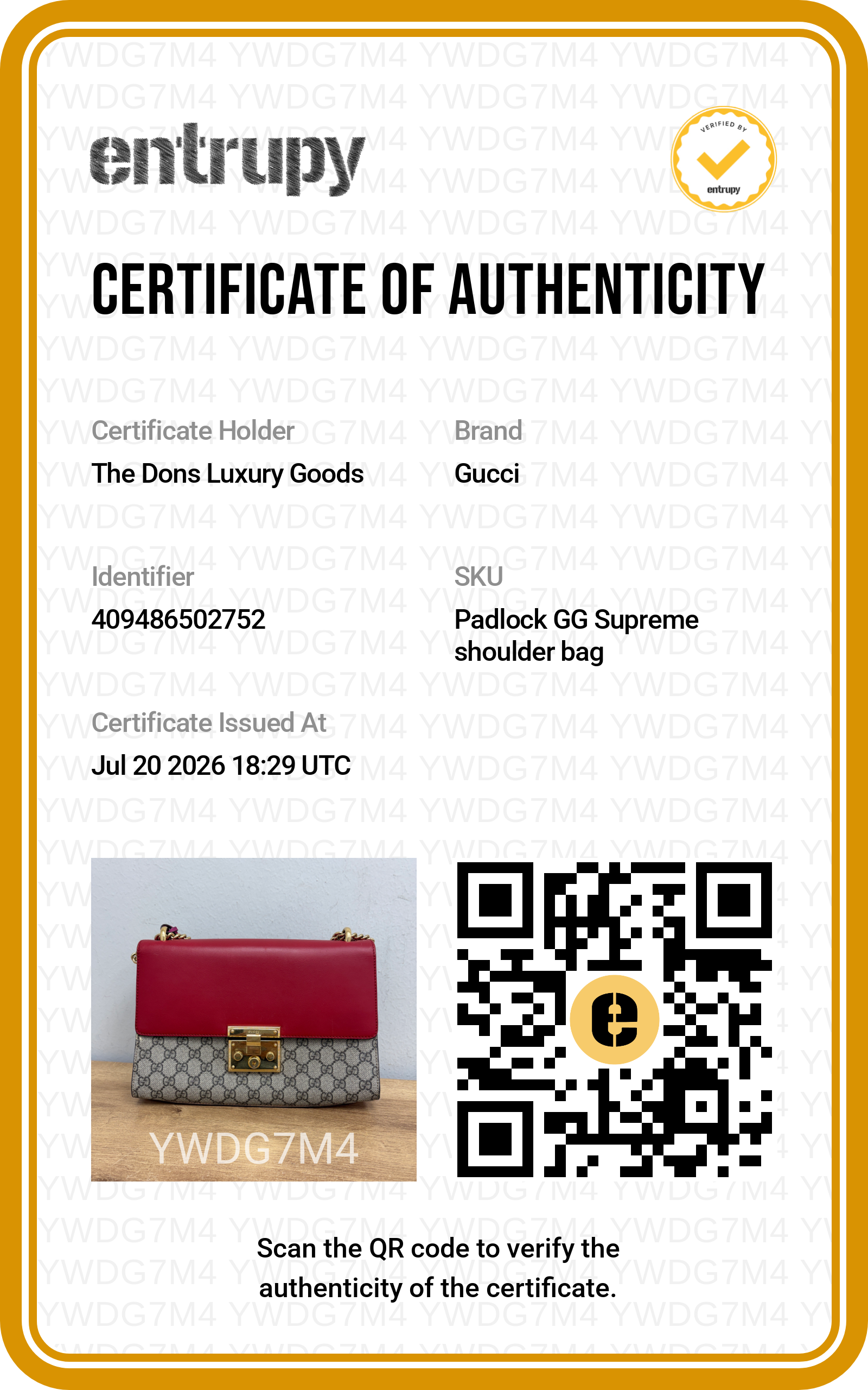 Entrupy certificate