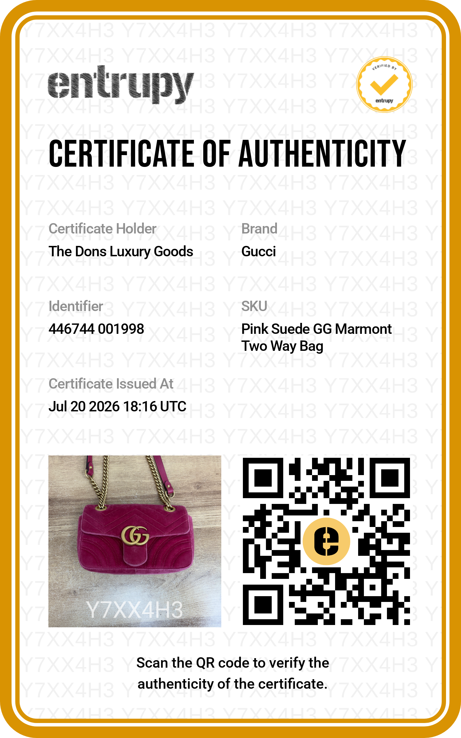 Entrupy certificate