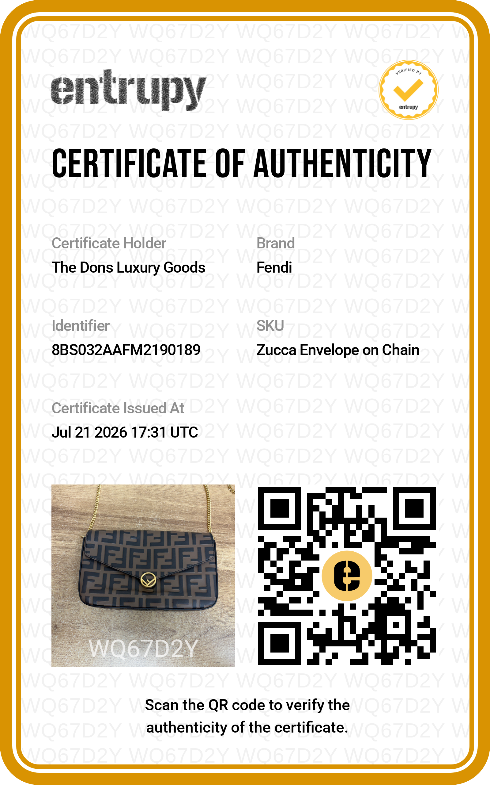 Entrupy certificate