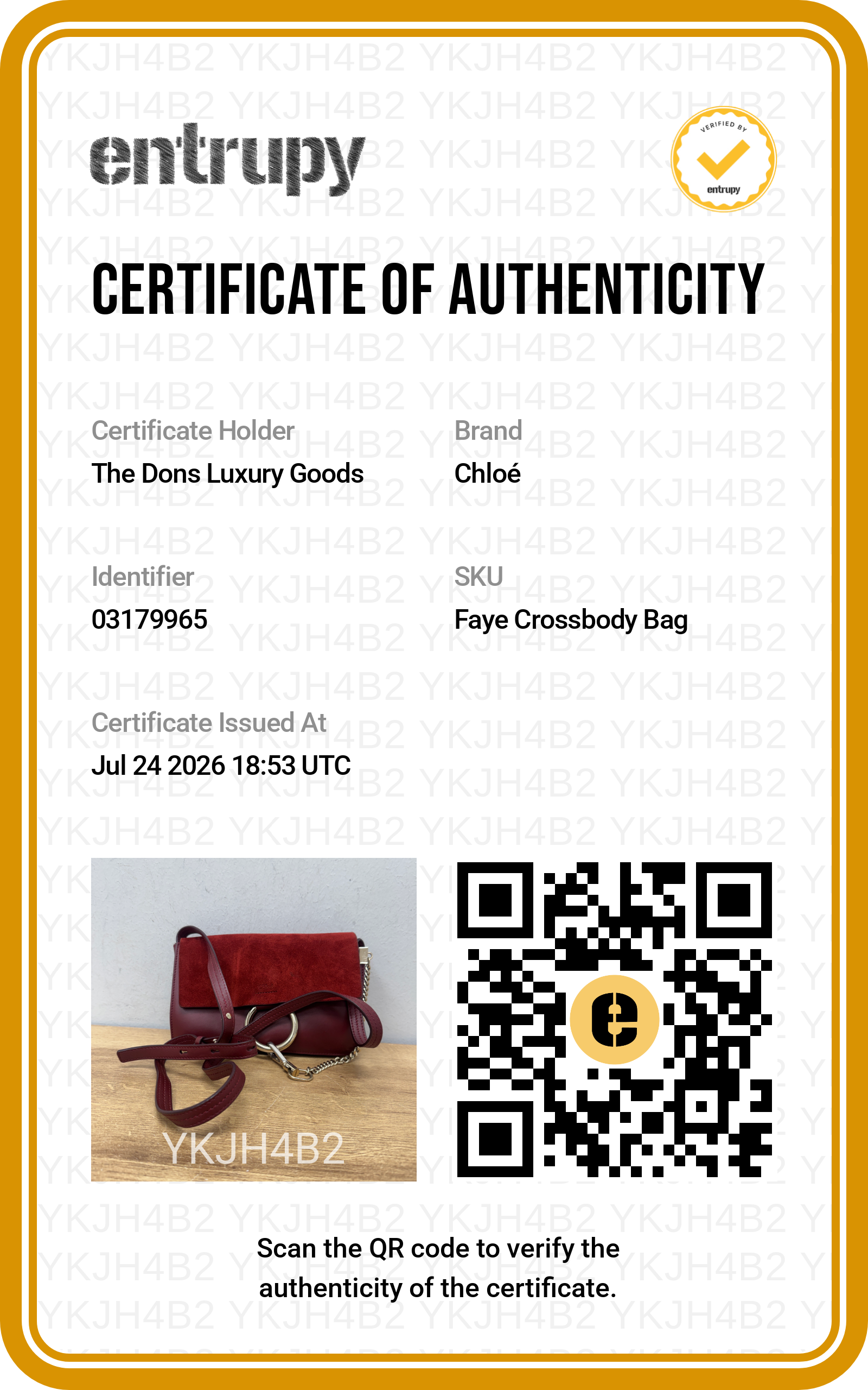 Entrupy certificate