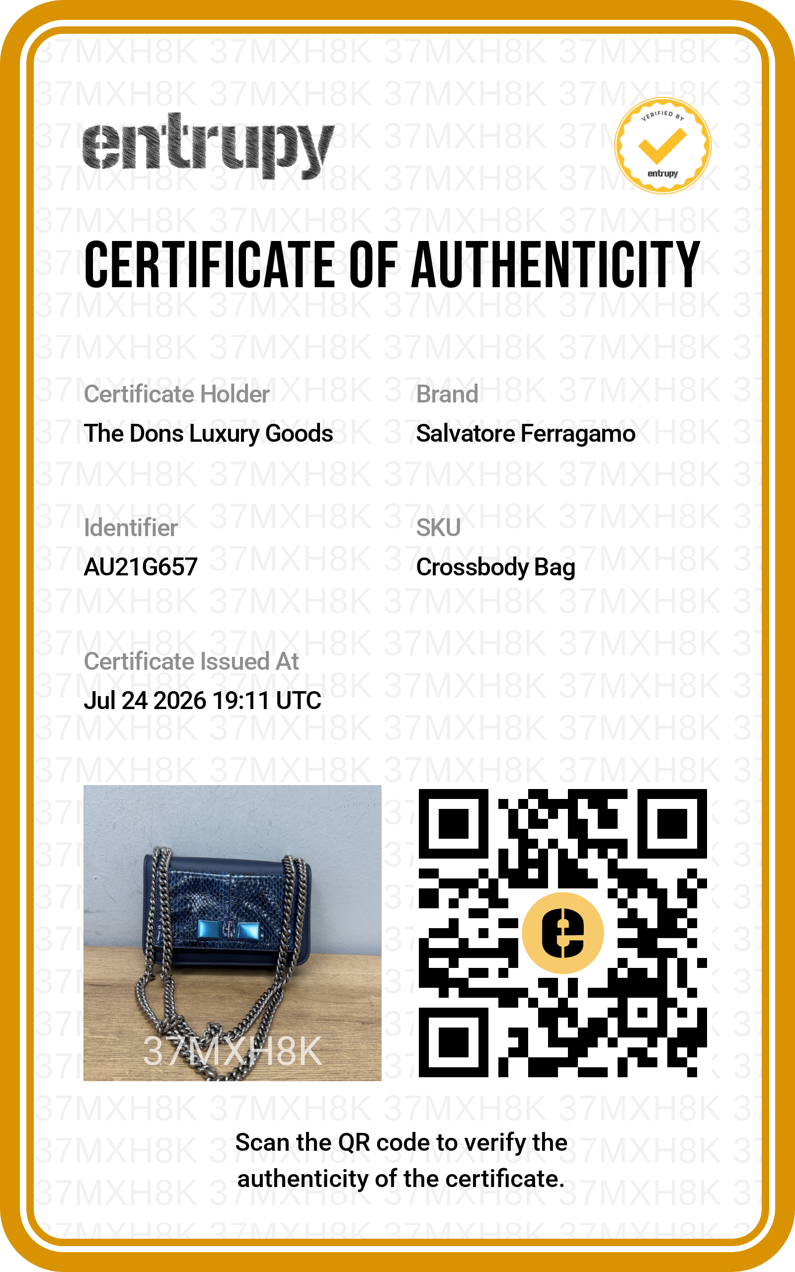 Entrupy certificate
