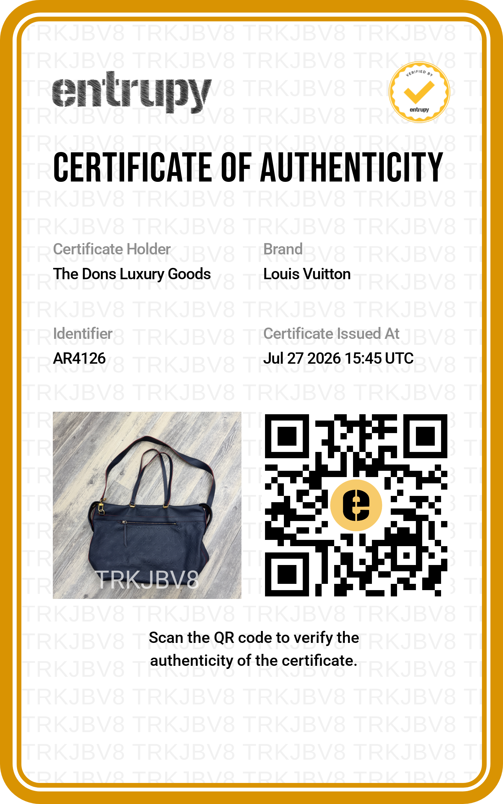 Entrupy certificate