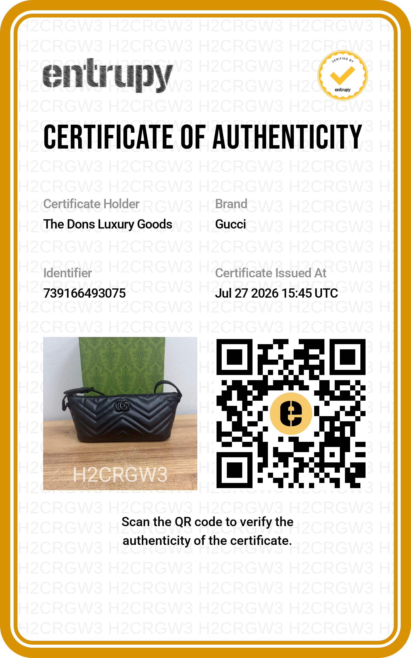 Entrupy certificate