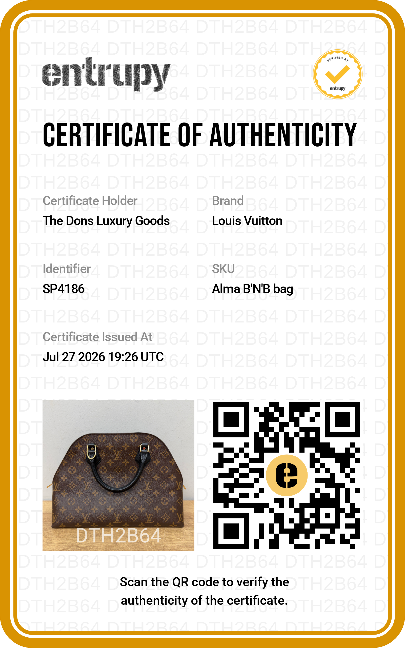 Entrupy certificate