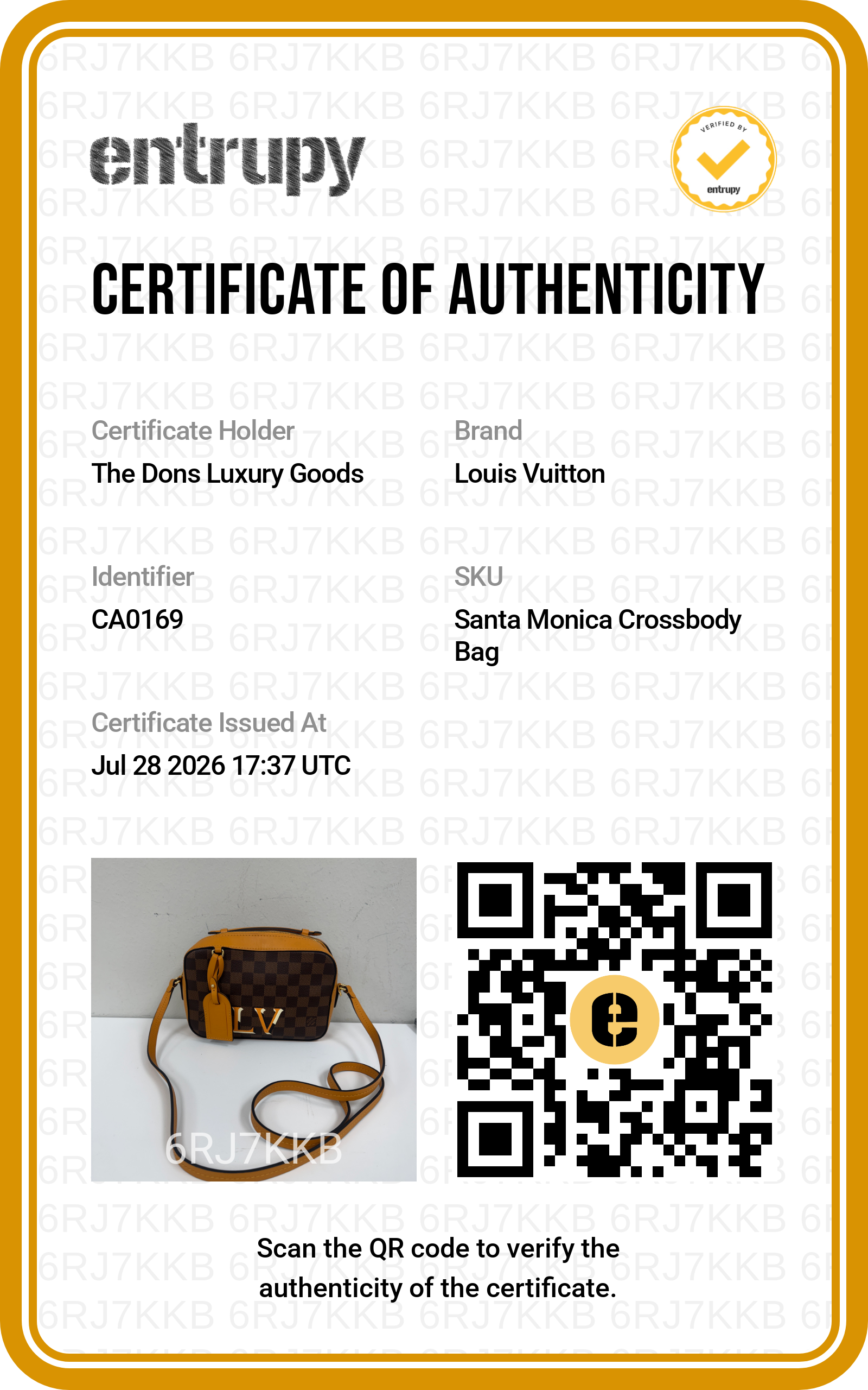 Entrupy certificate