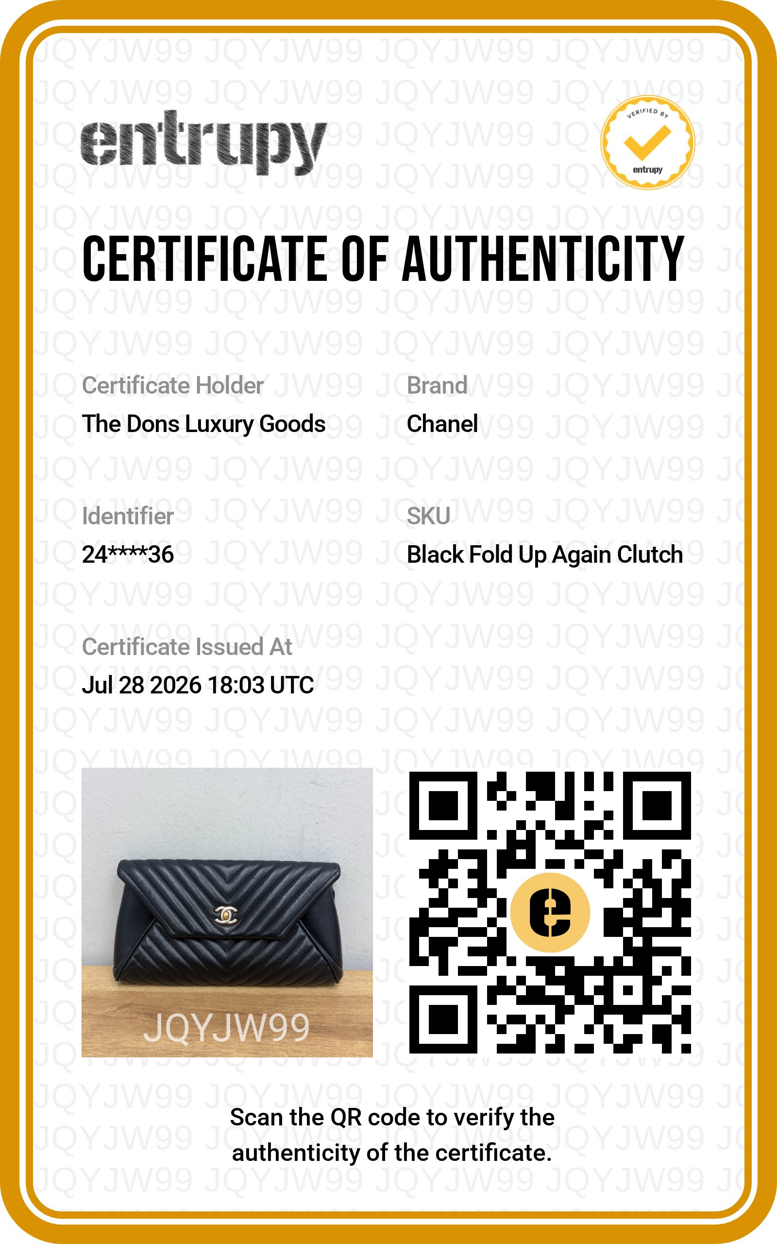 Entrupy certificate